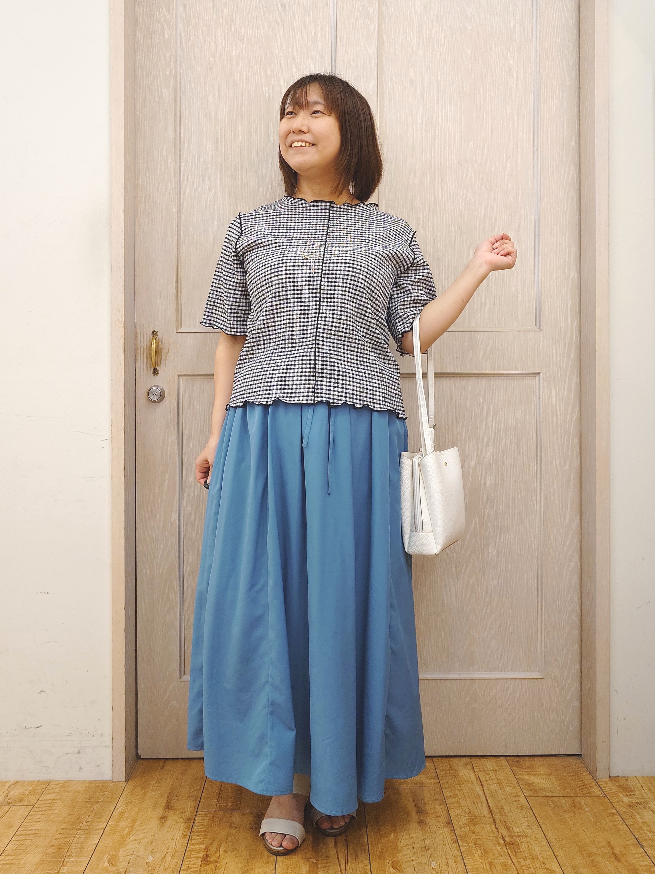 とろろさんの「SHOO･LA･RUE｜カット楊柳ギンガムメローT」を使ったコーディネート