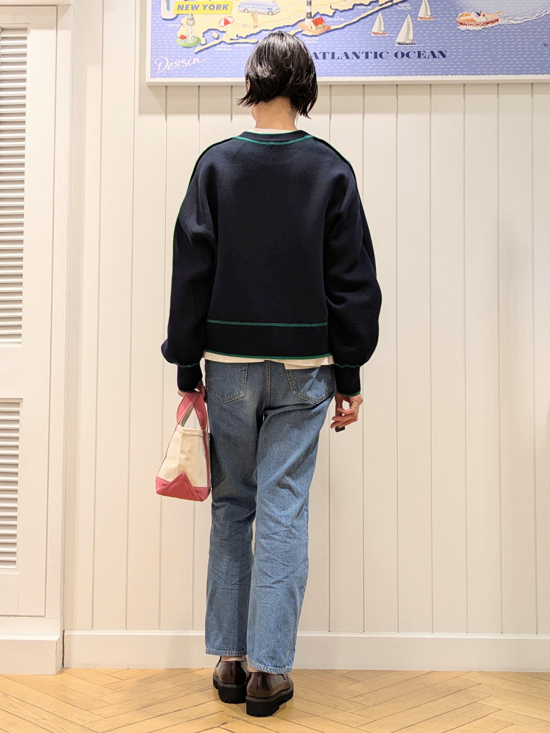 micoさんの「Dessin｜【洗濯機OK/XS-L】配色リバーシブル コットンジャカード クルーネックニット」を使ったコーディネート