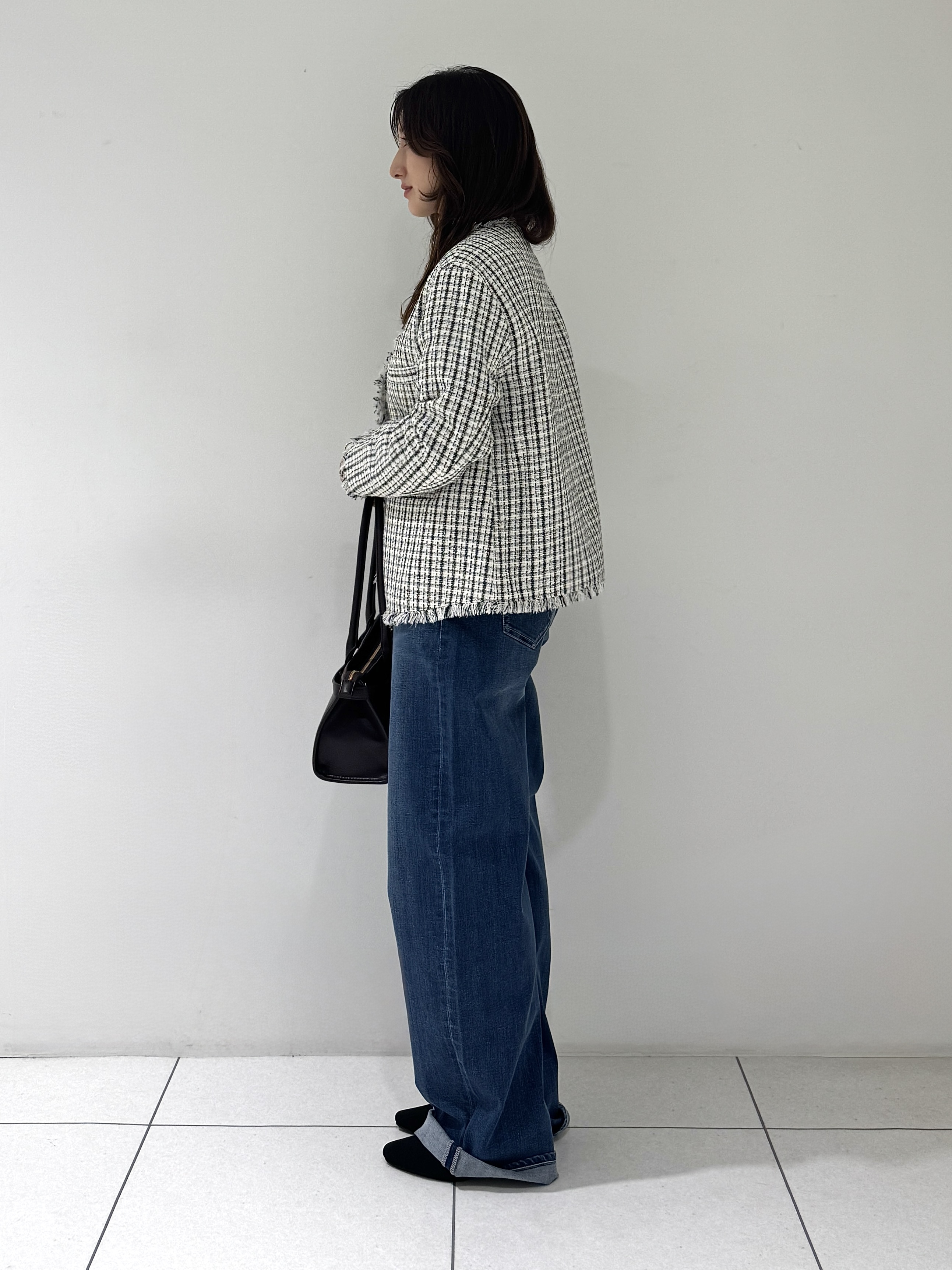 そんさんの「INDIVI｜【華やか／着回し力◎】上品ツイードVネックジャケット」を使ったコーディネート