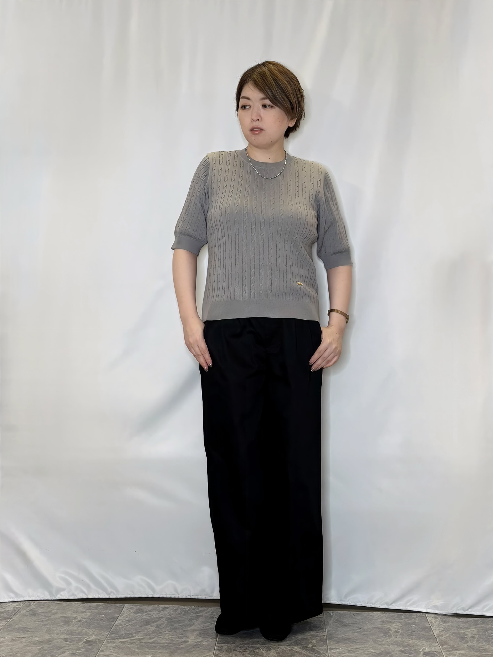 たみさんの「SHOO･LA･RUE｜【洗濯機可/S-LL】上品見え ミニケーブルニット」を使ったコーディネート