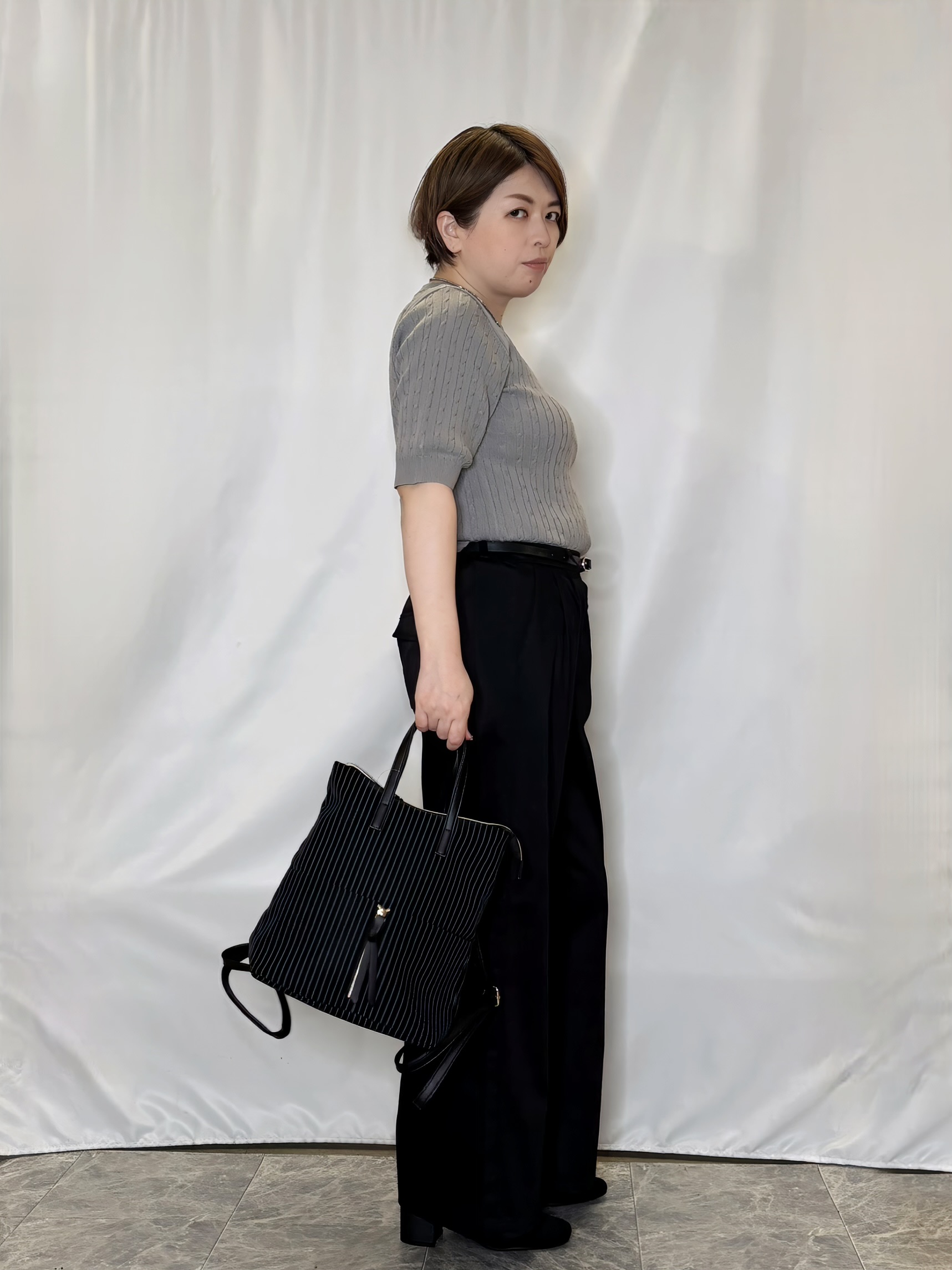 たみさんの「SHOO･LA･RUE｜【洗濯機可/S-LL】上品見え ミニケーブルニット」を使ったコーディネート