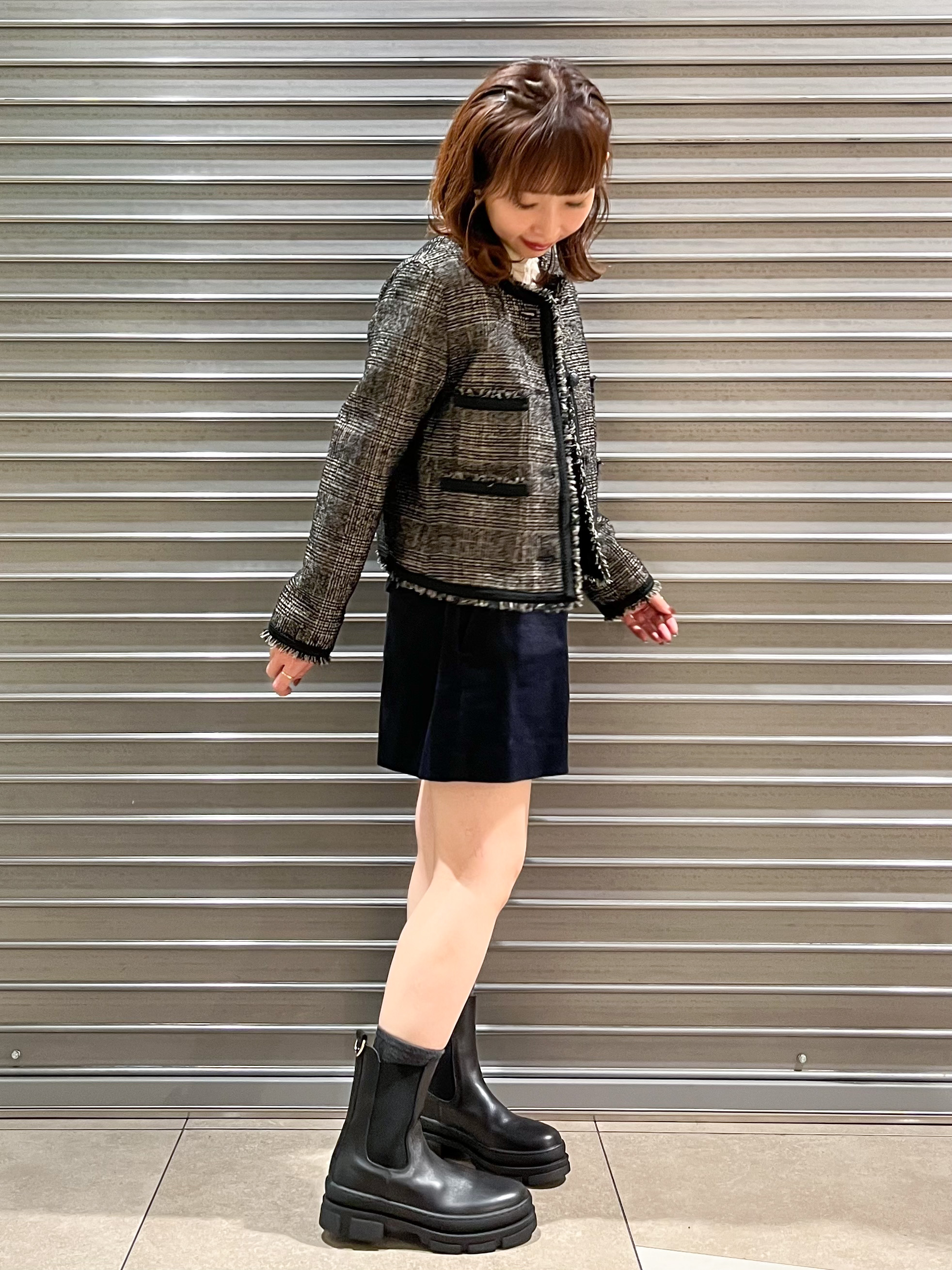 じゅんさんの「DRESSTERIOR｜【セットアップ可】ループグレンチェックノーカラージャケット」を使ったコーディネート
