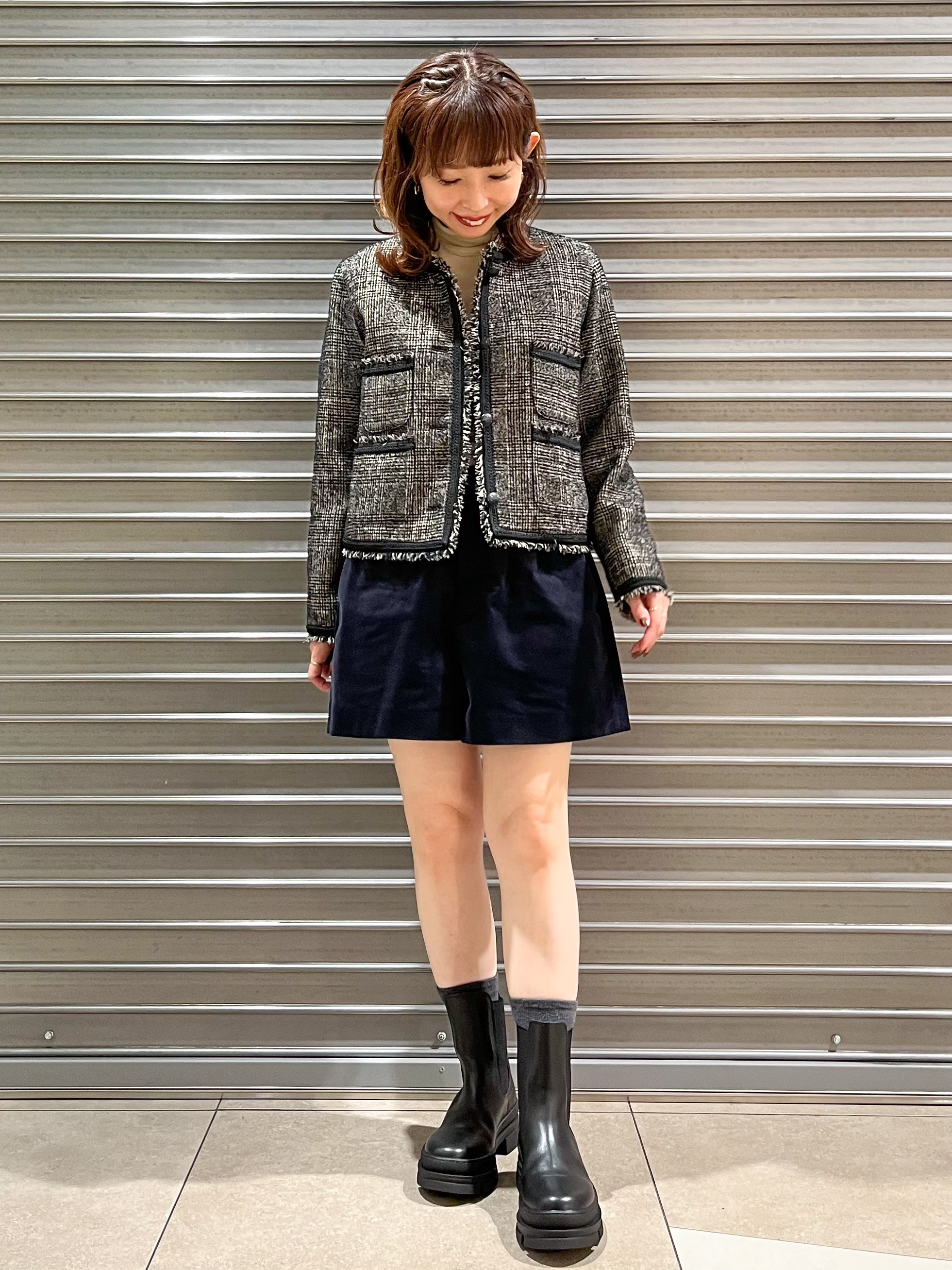 じゅんさんの「DRESSTERIOR｜【セットアップ可】ループグレンチェックノーカラージャケット」を使ったコーディネート