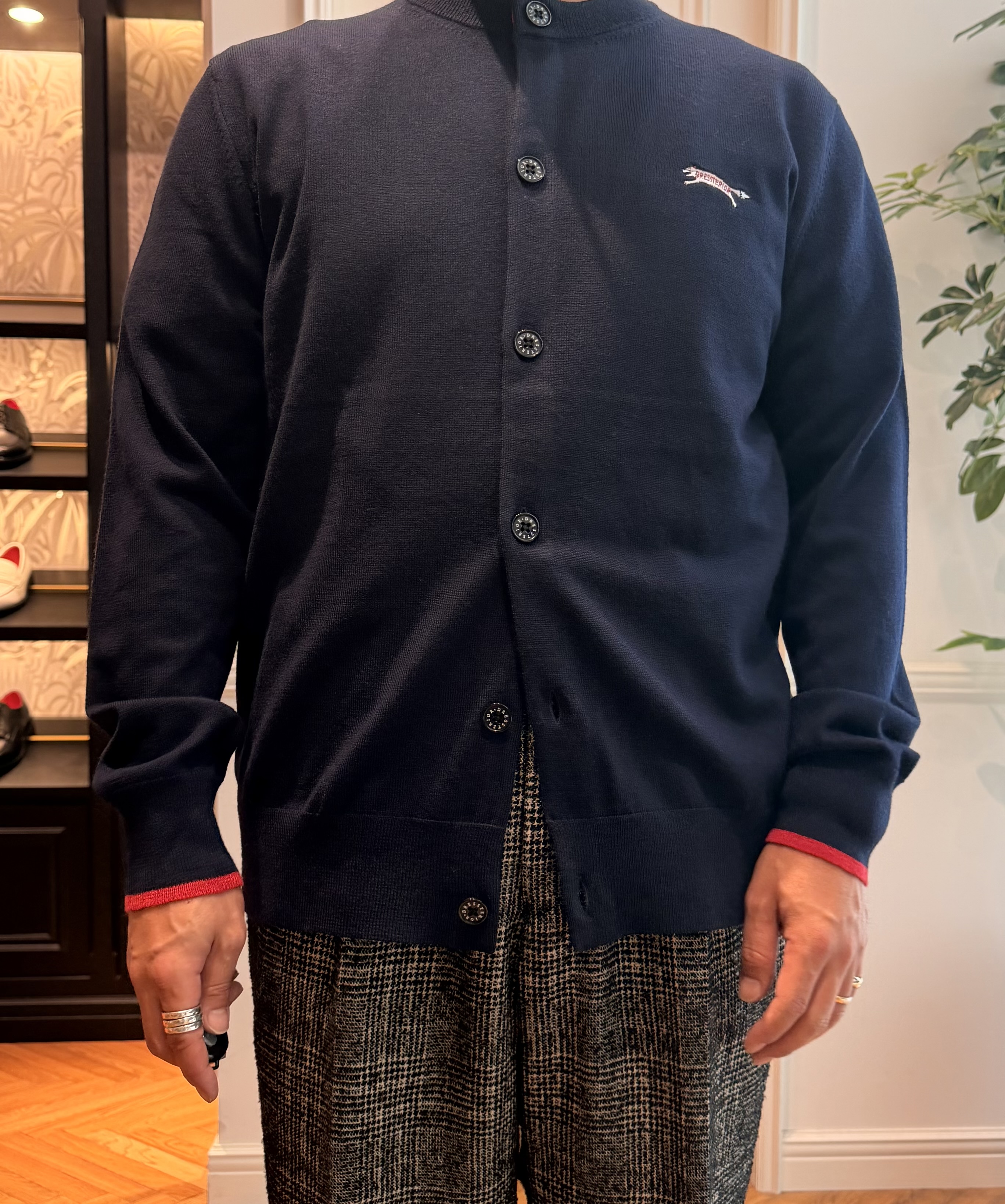 鶴田大士さんの「DRESSTERIOR｜【7色展開】ゼニアバルーファ キャッシュウール ラウンドネックカーディガン」を使ったコーディネート