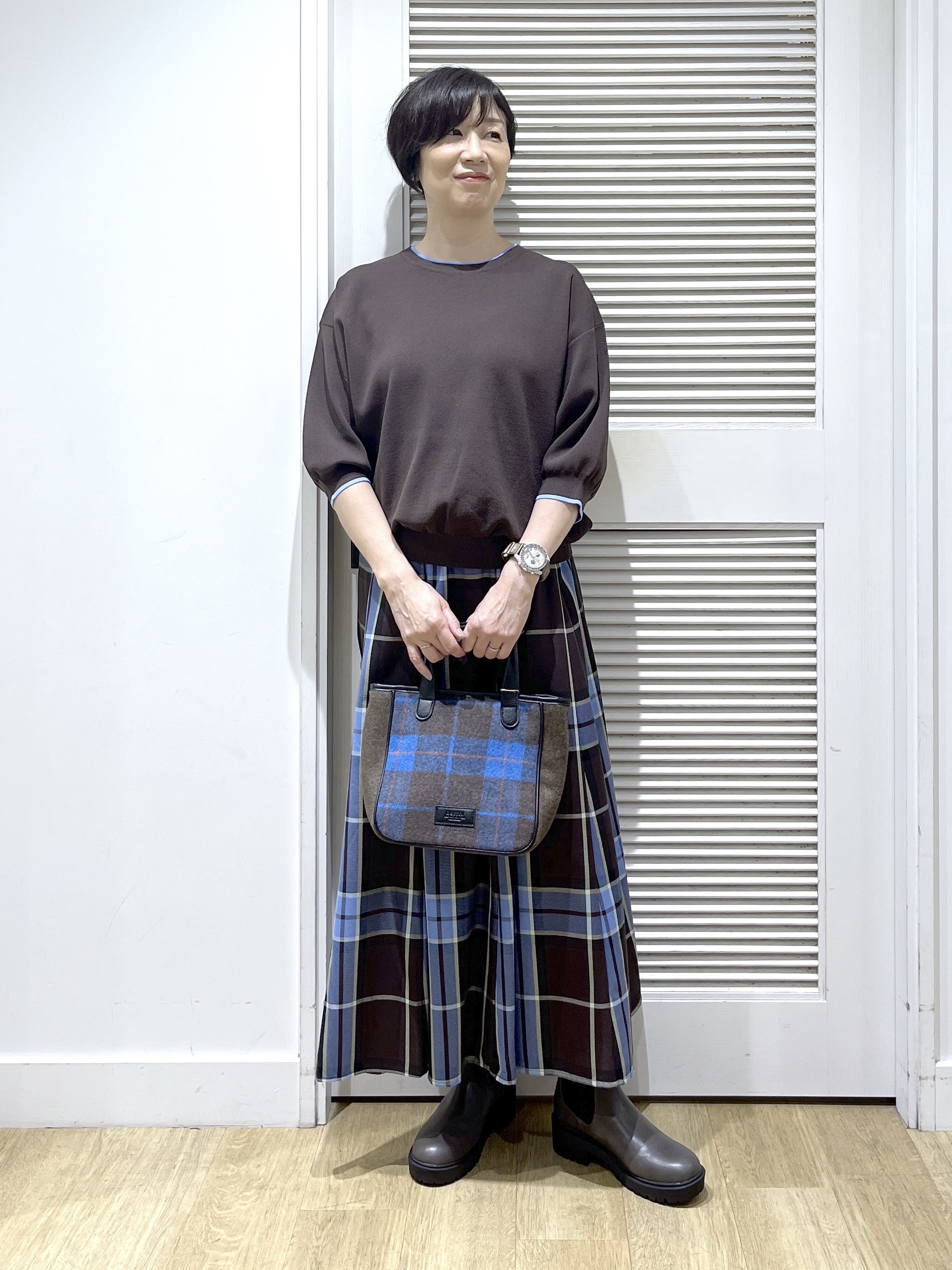Miyazakiさんの「Dessin｜【UVカット/洗濯機OK】6分袖配色ニット」を使ったコーディネート