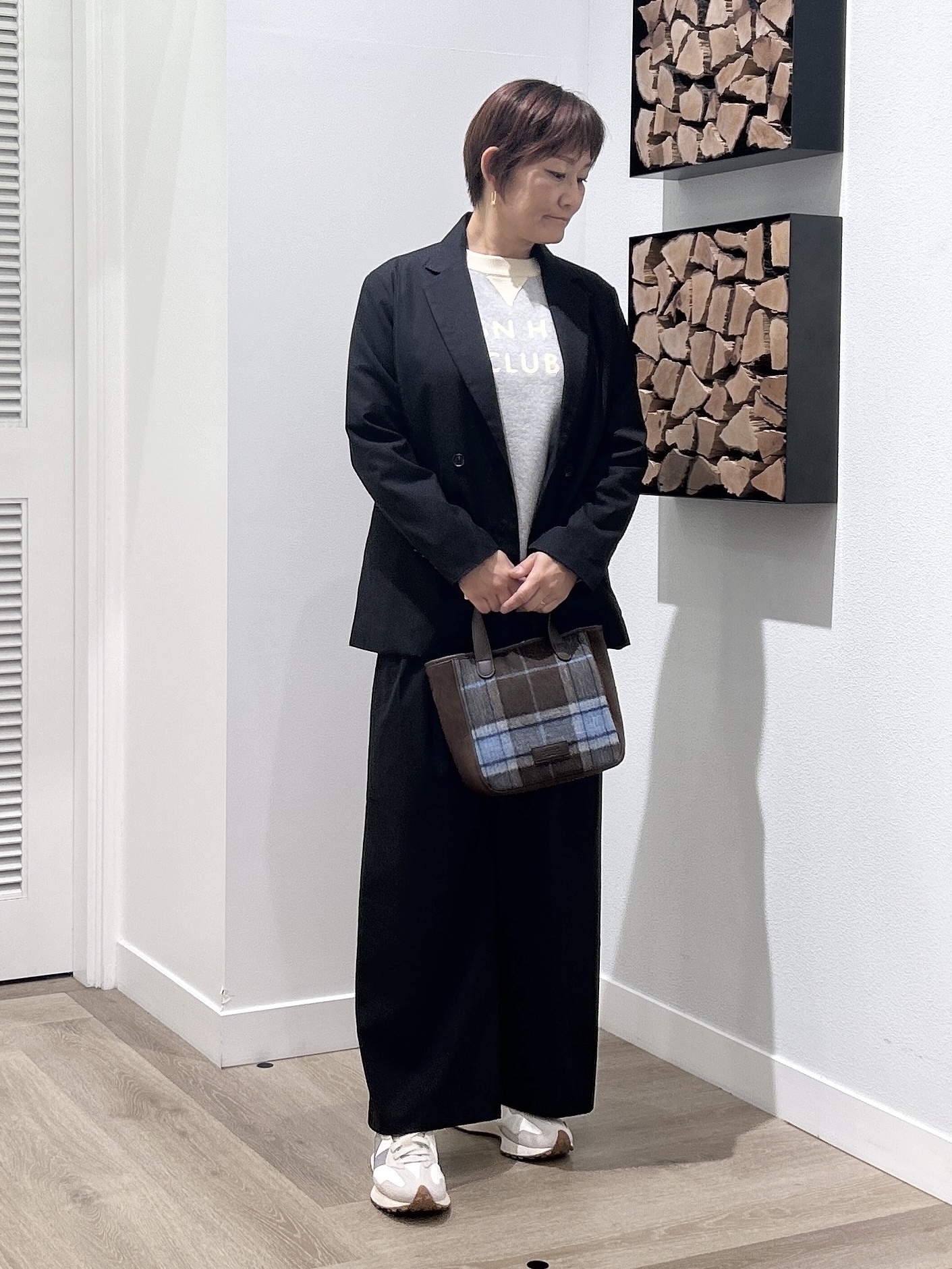 rairaiさんの「Dessin｜【セットアップ可/洗える】先染ウールライクチェック ダブルジャケット」を使ったコーディネート
