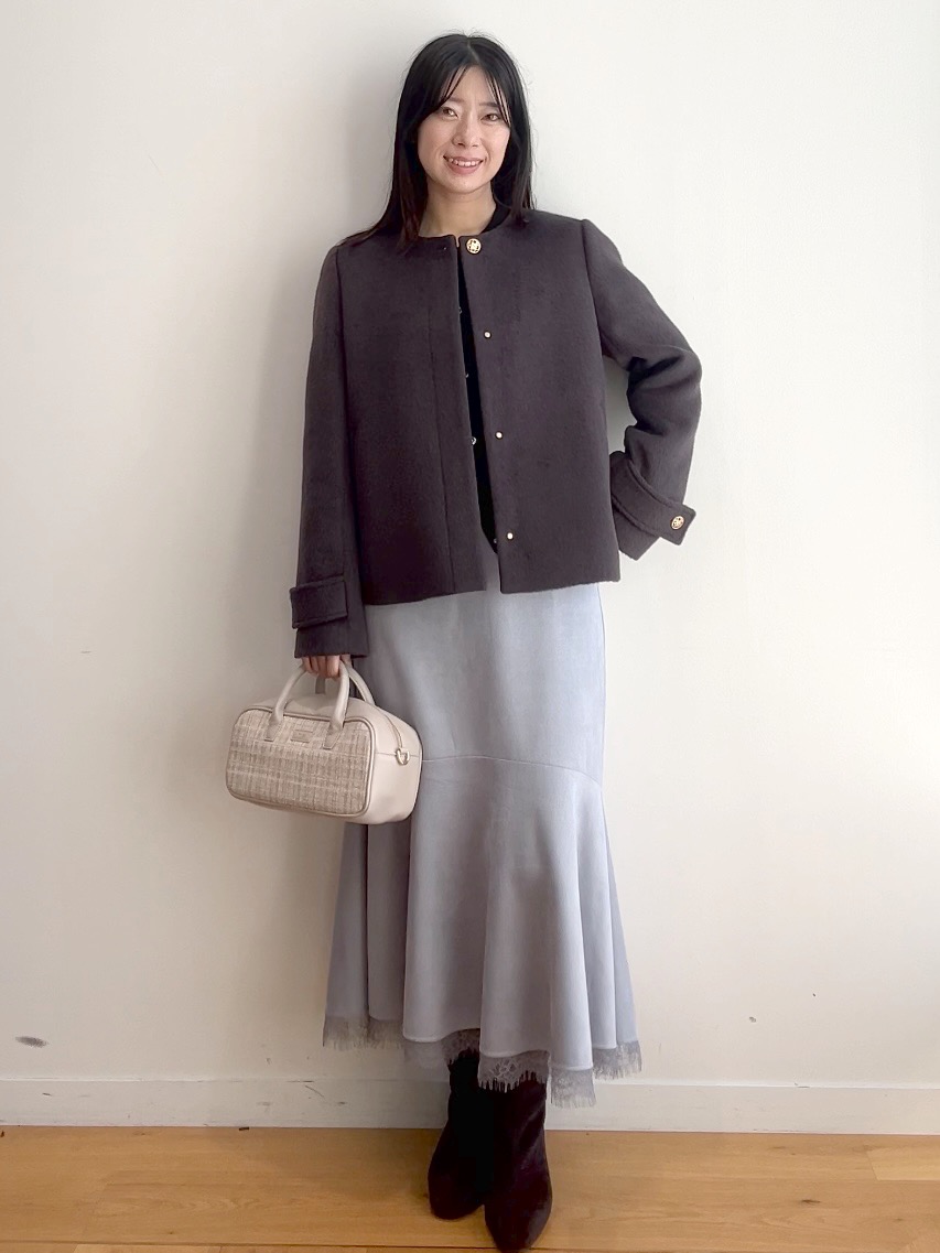 RINAさんの「index｜カシミヤ混ノーカラーショートコート」を使ったコーディネート