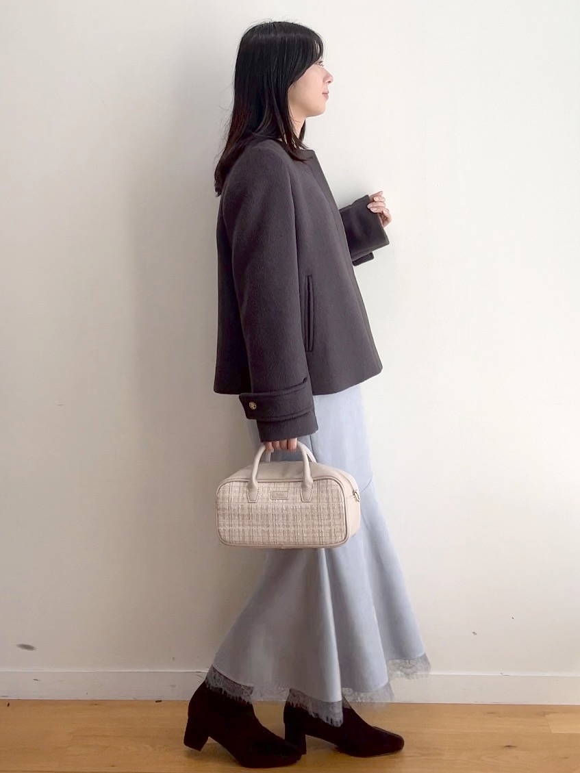 RINAさんの「index｜カシミヤ混ノーカラーショートコート」を使ったコーディネート