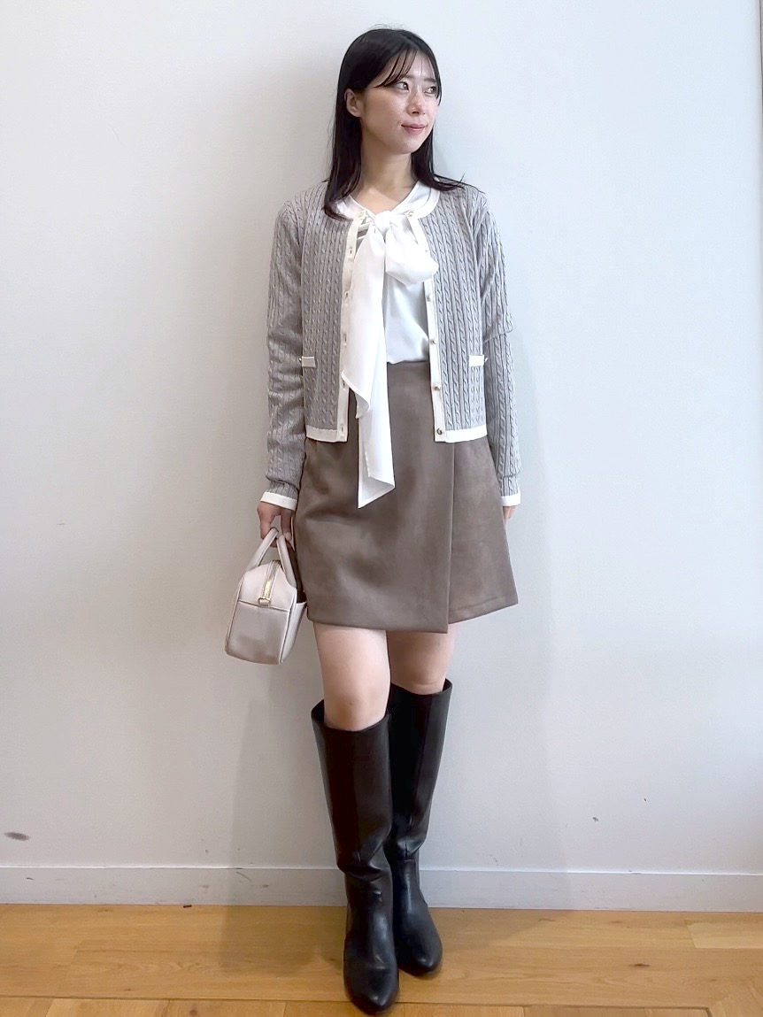 RINAさんの「index｜バイカラーケーブルカーディガン【洗濯機OK】」を使ったコーディネート