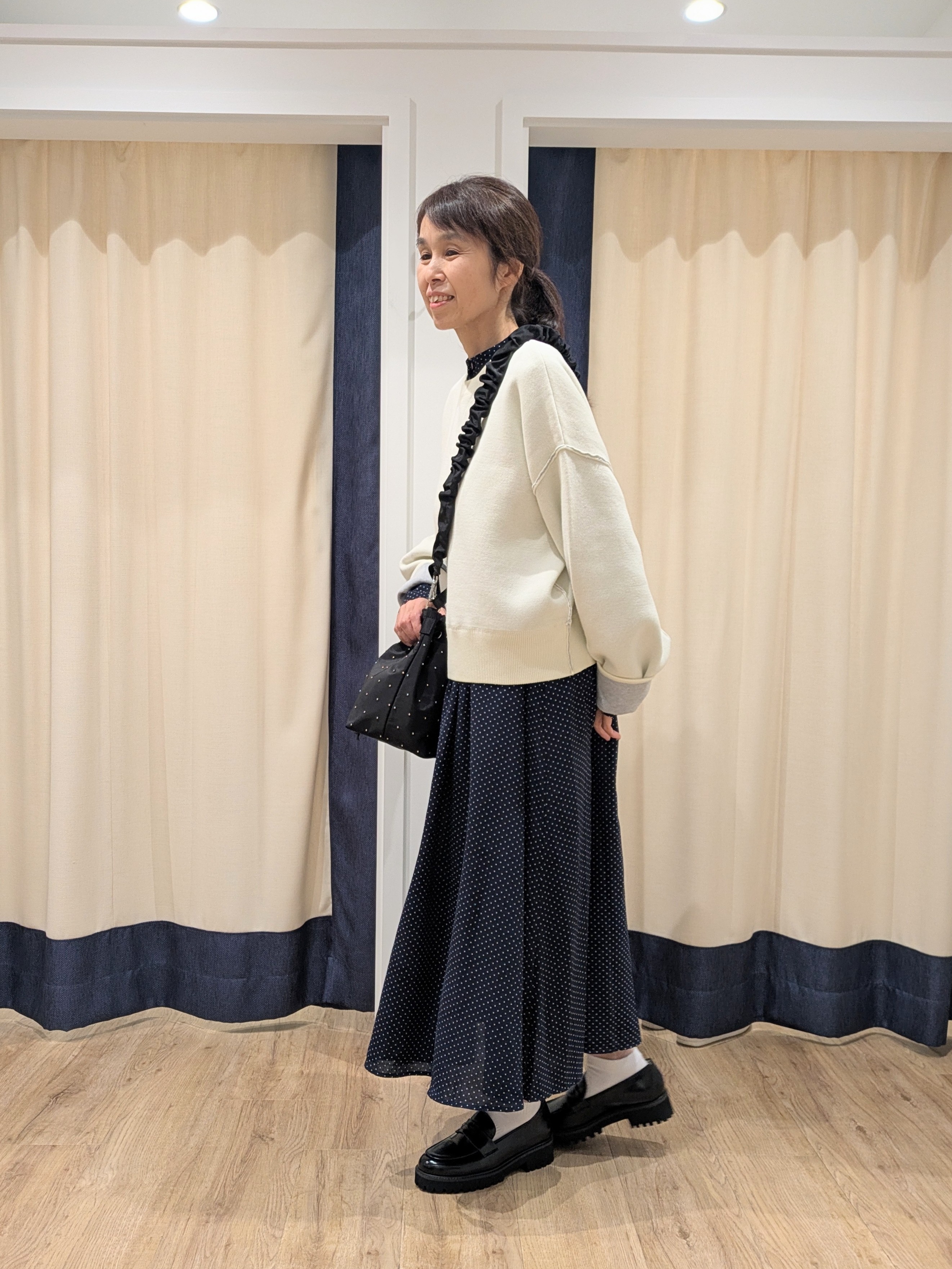 keikoさんの「Dessin｜【洗濯機OK/XS-L】配色リバーシブル コットンジャカード クルーネックニット」を使ったコーディネート