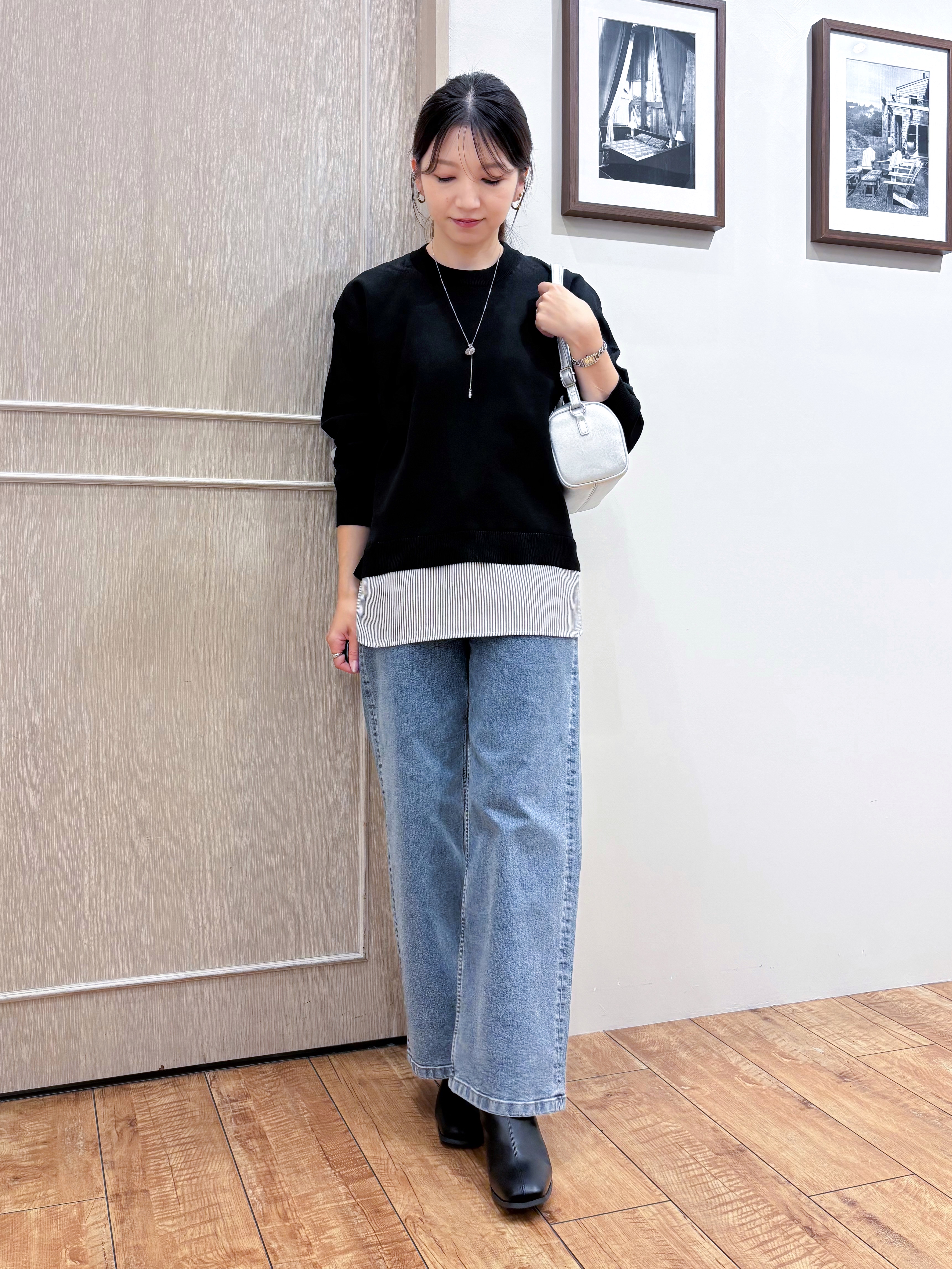 なみさんの「SHOO･LA･RUE｜【S-LL】着るだけできまる シャツレイヤード風 スポンディッシュニット」を使ったコーディネート