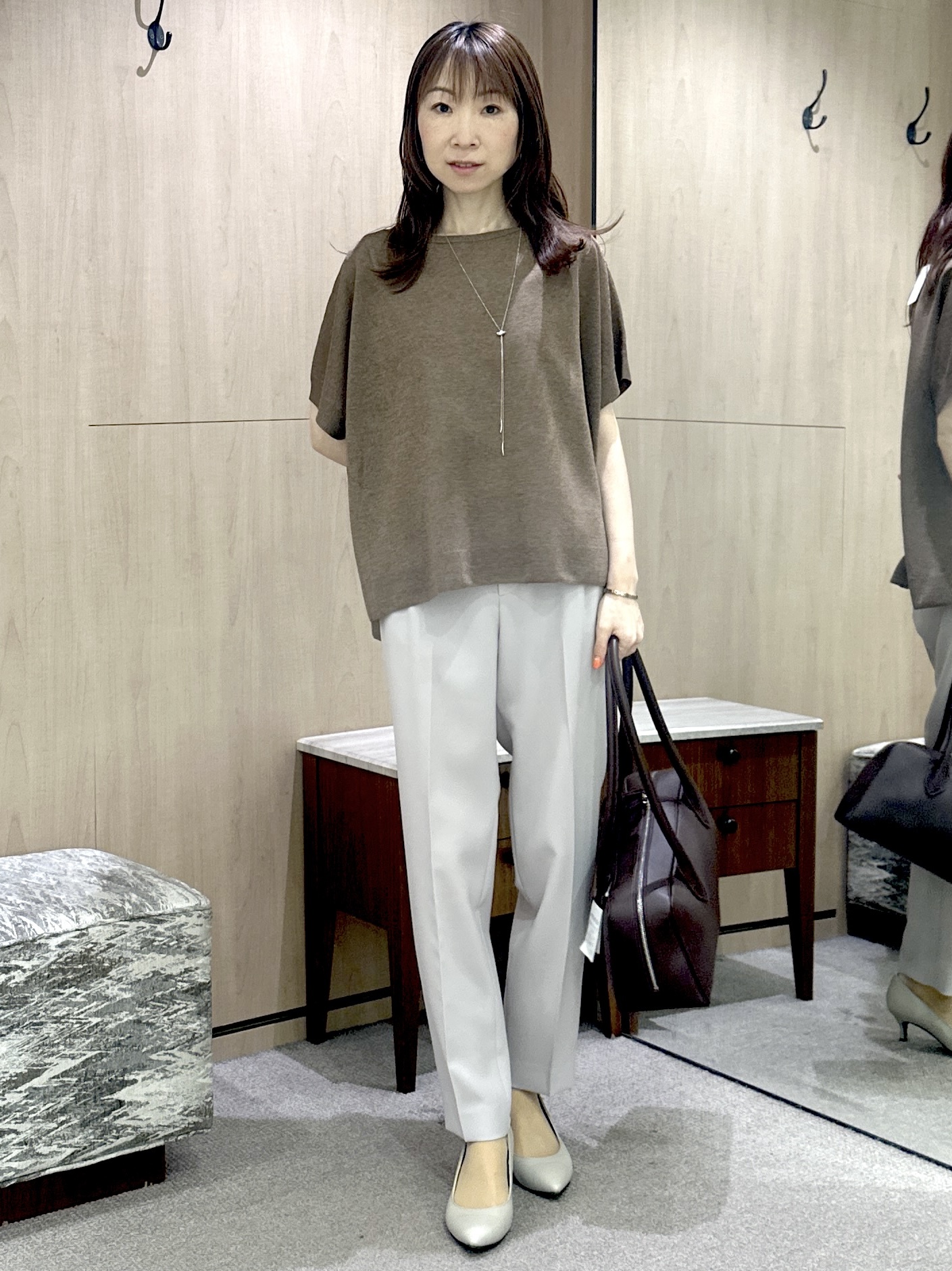 Miwaさんの「UNTITLED｜【アンサンブル可/品のある透け感】Tシャツ風ニットトップス」を使ったコーディネート