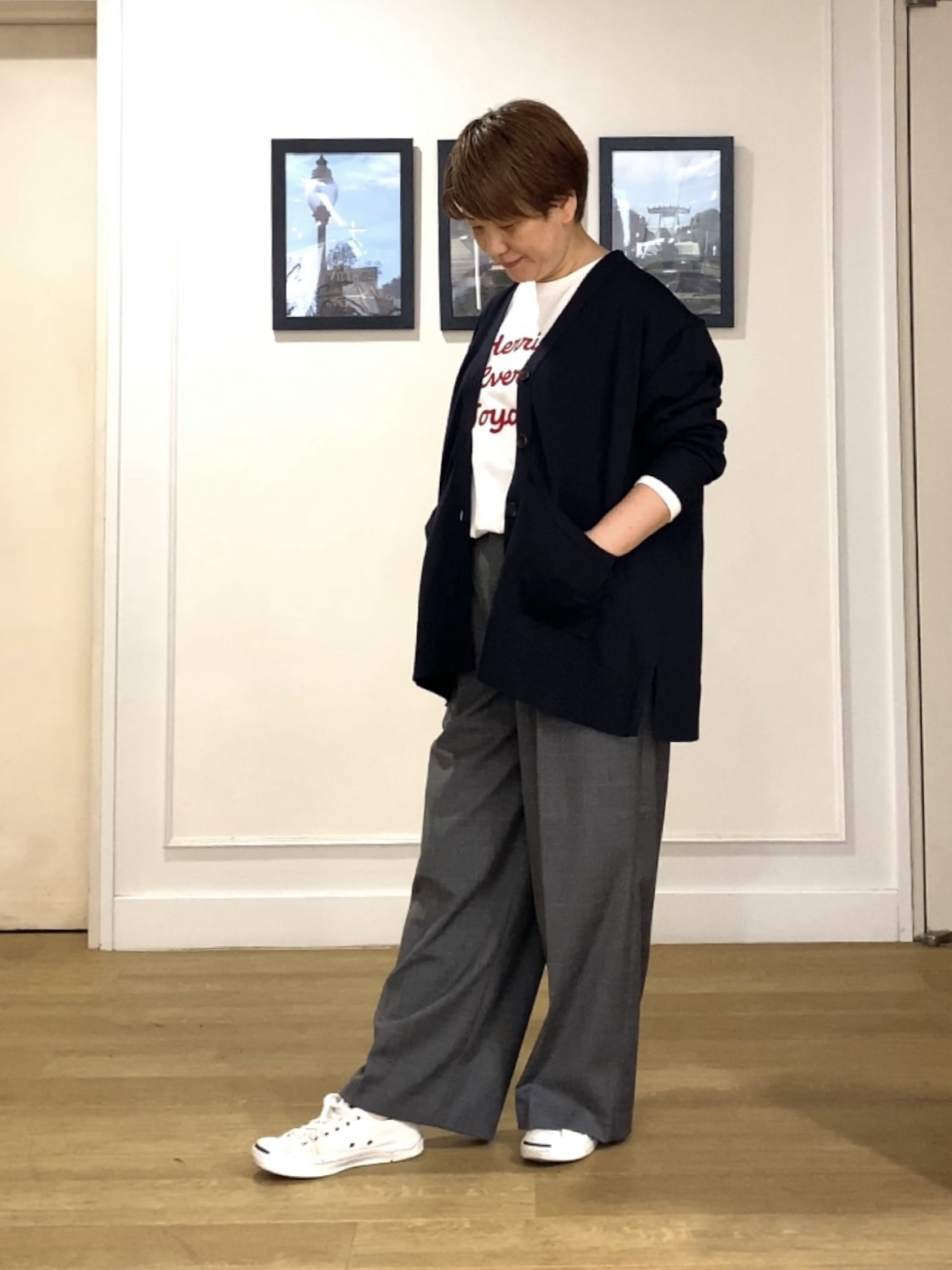 Hiroさんの「Dessin｜【サスティナブル/洗濯機OK】オーバーサイズVネックカーディガン」を使ったコーディネート