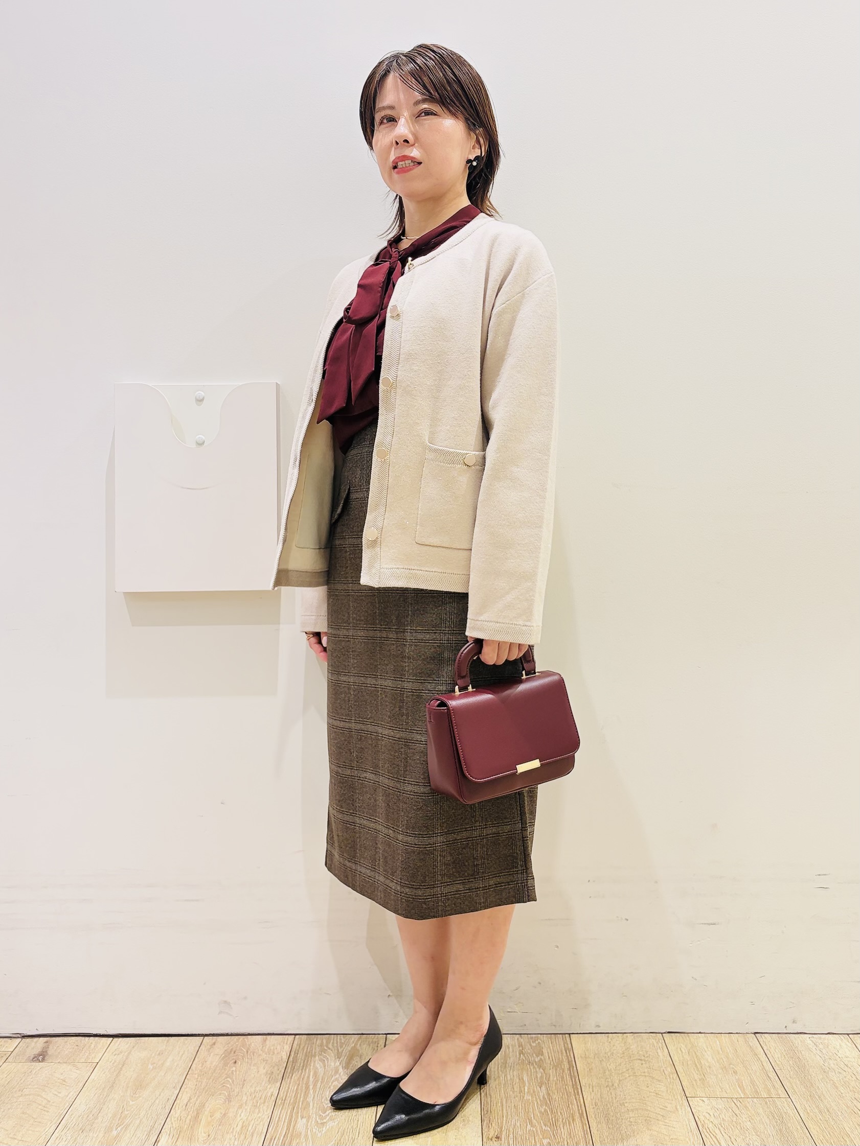 YUKOさんの「index｜【セットアップ可】ノーカラーミドルコーディガン《洗濯機OK》」を使ったコーディネート