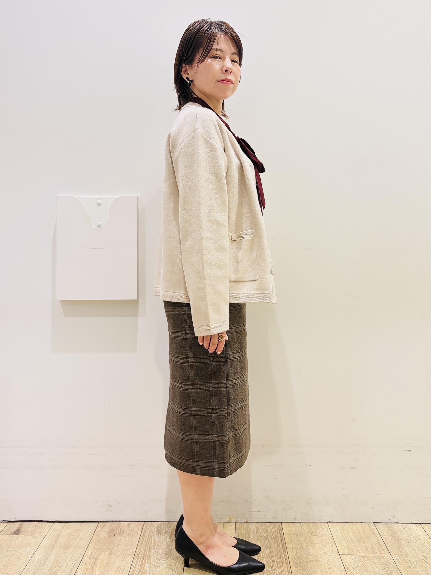 YUKOさんの「index｜【セットアップ可】ノーカラーミドルコーディガン《洗濯機OK》」を使ったコーディネート