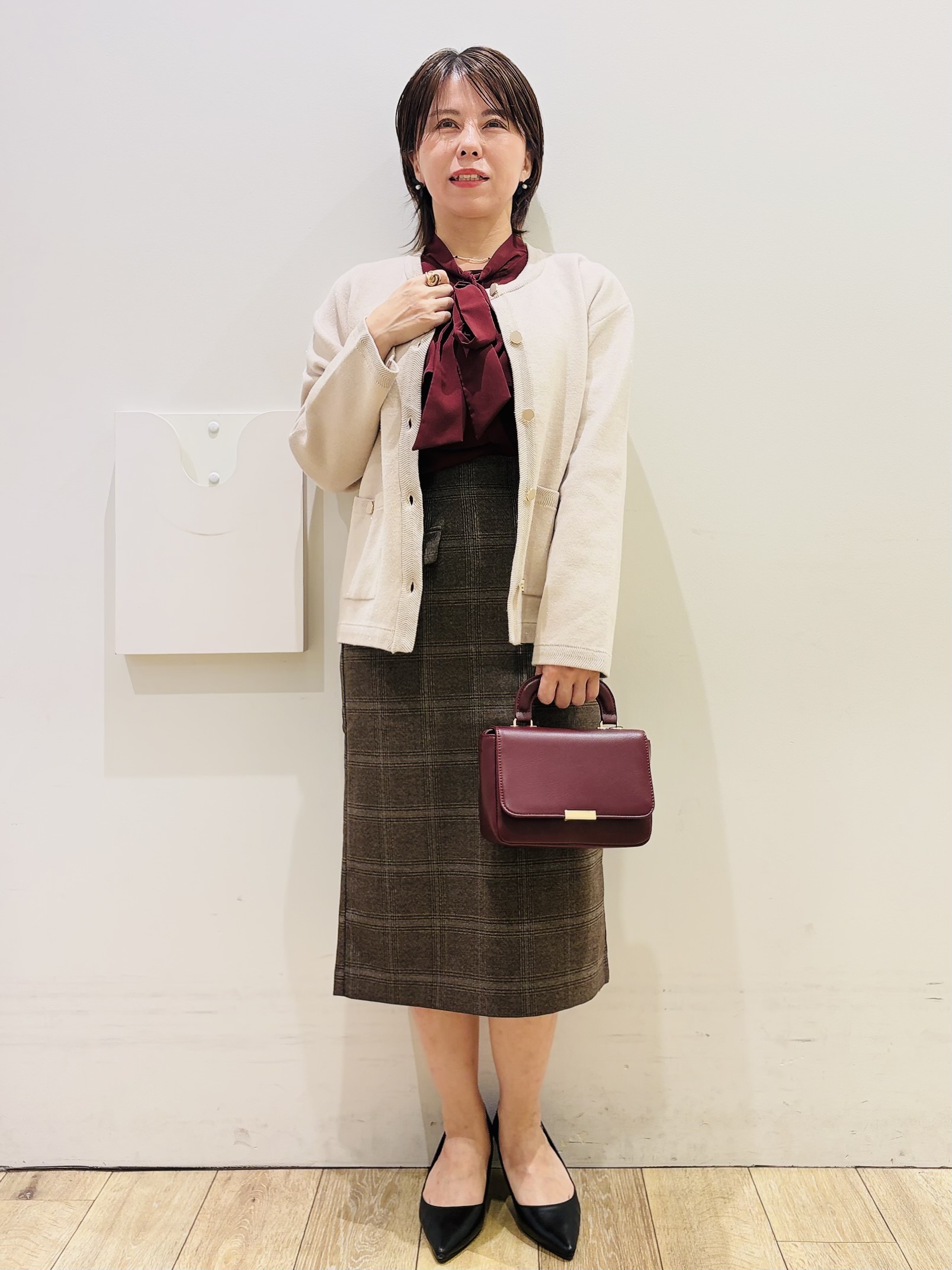 YUKOさんの「index｜【セットアップ可】ノーカラーミドルコーディガン《洗濯機OK》」を使ったコーディネート