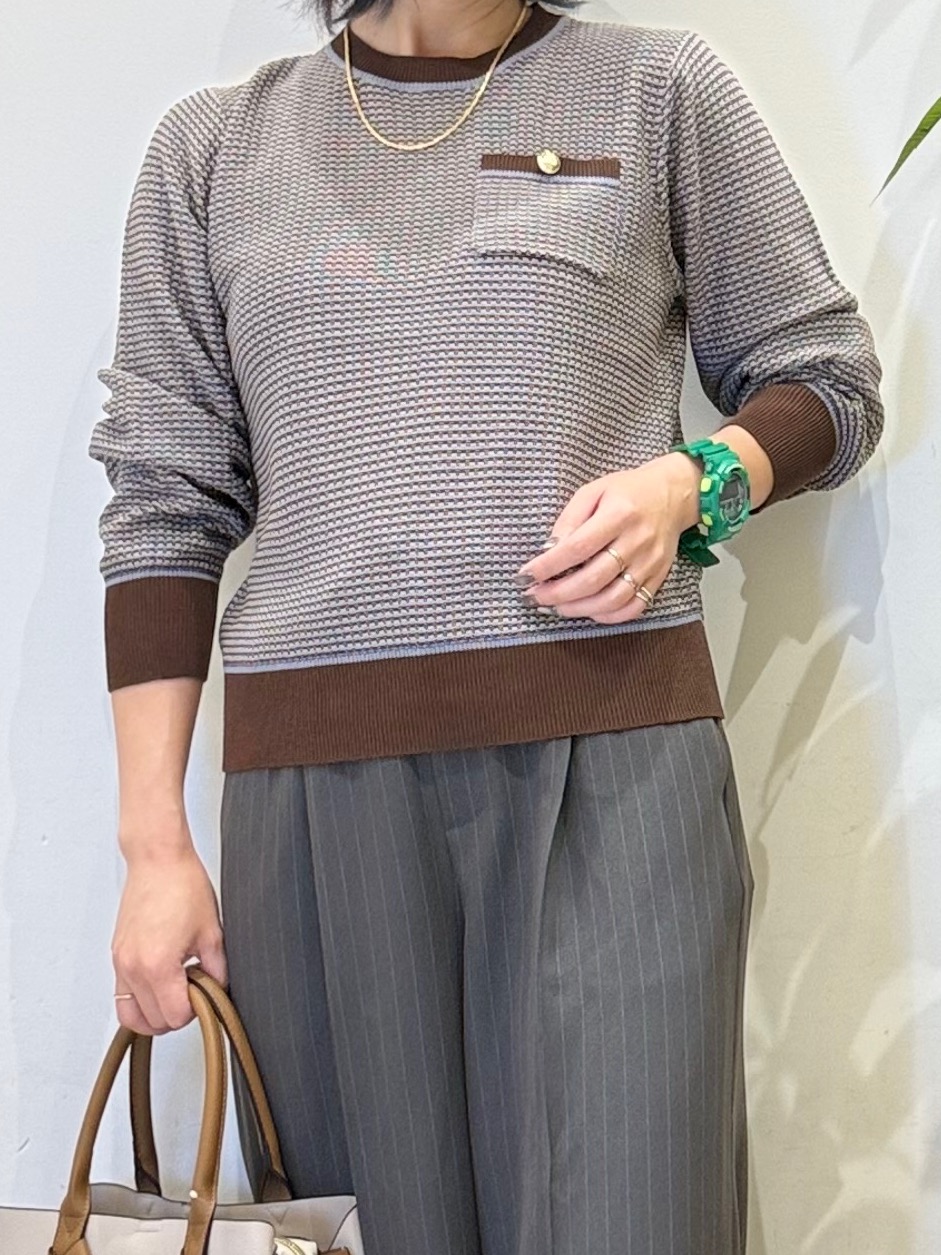 misakiさんの「SHOO･LA･RUE｜【S-LL/洗濯機可】1枚でサマになる カノコ編み配色クルーネックニット」を使ったコーディネート