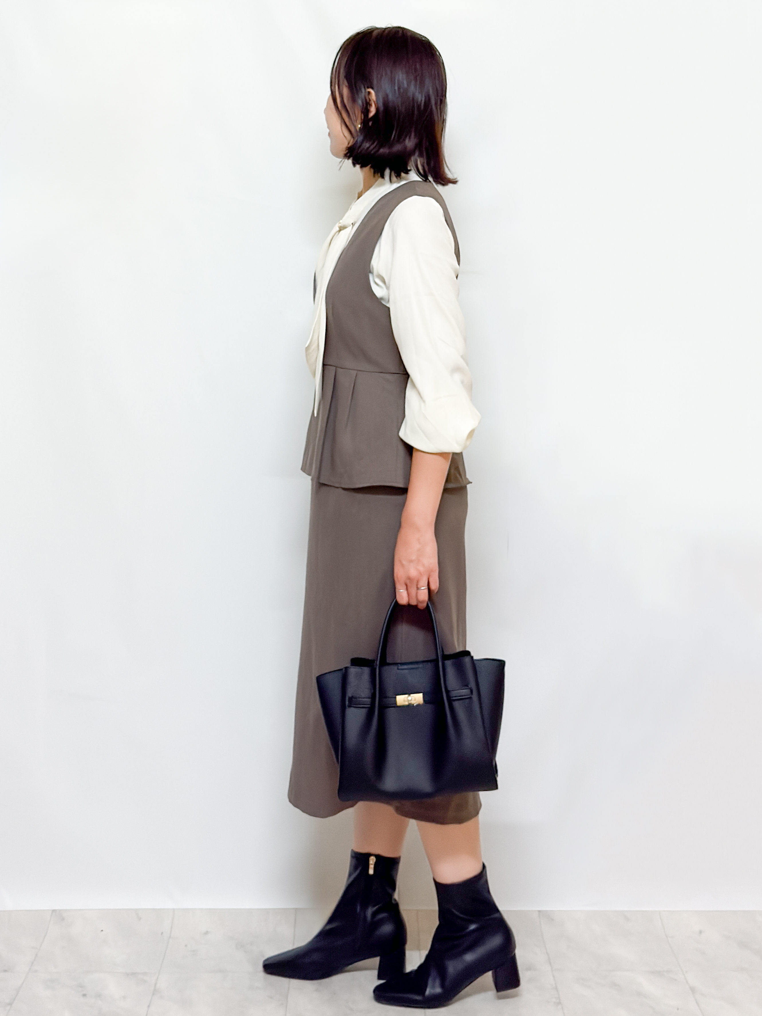 yuka.aさんの「OPAQUE.CLIP｜【セットアップ対応】ペプラムジャンスカワンピース《洗濯機OK／イージーアイロン／防シワ》」を使ったコーディネート