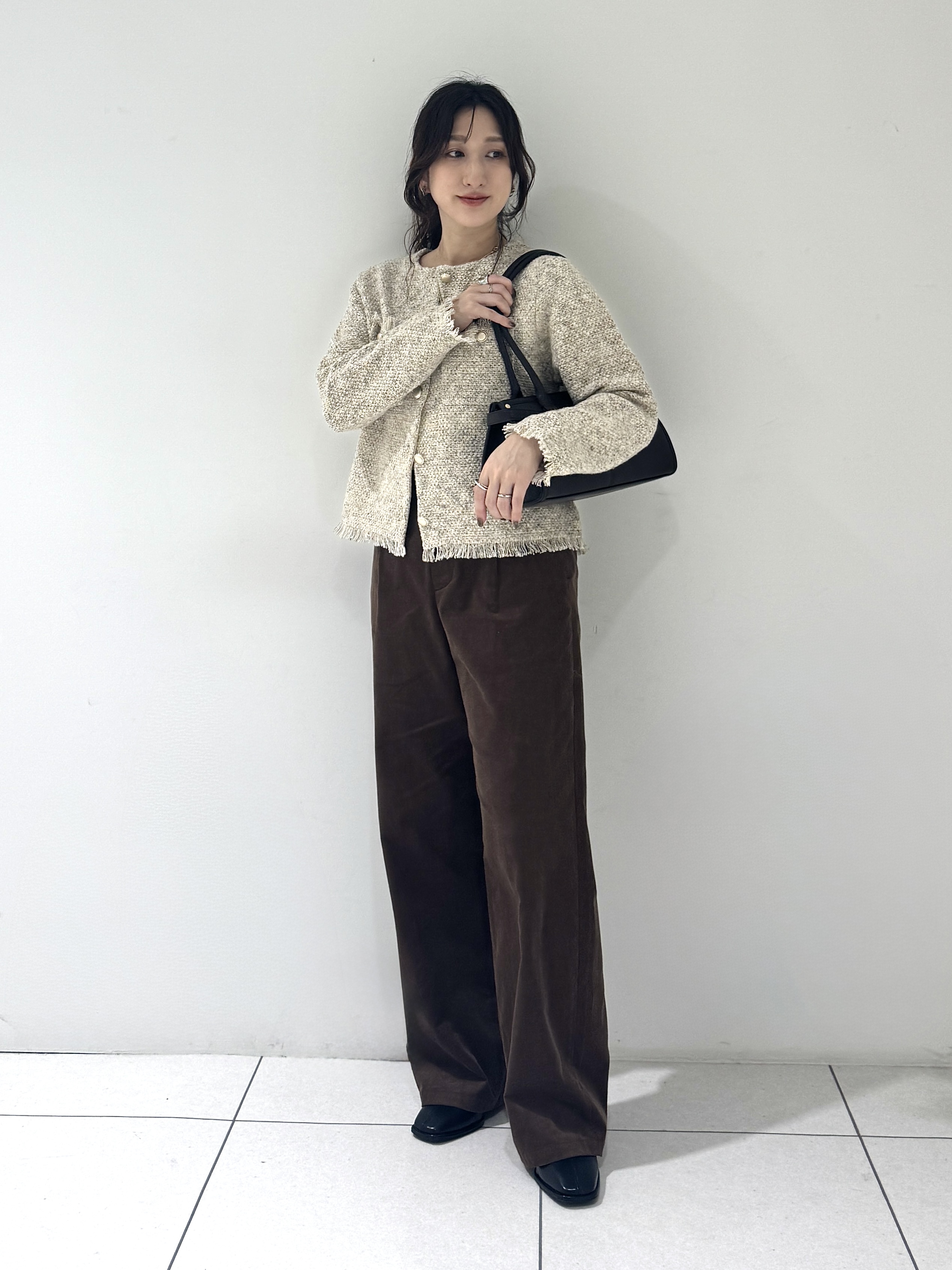 そんさんの「INDIVI｜【華やか／ラメ】ミックスツイード ニットジャケット」を使ったコーディネート