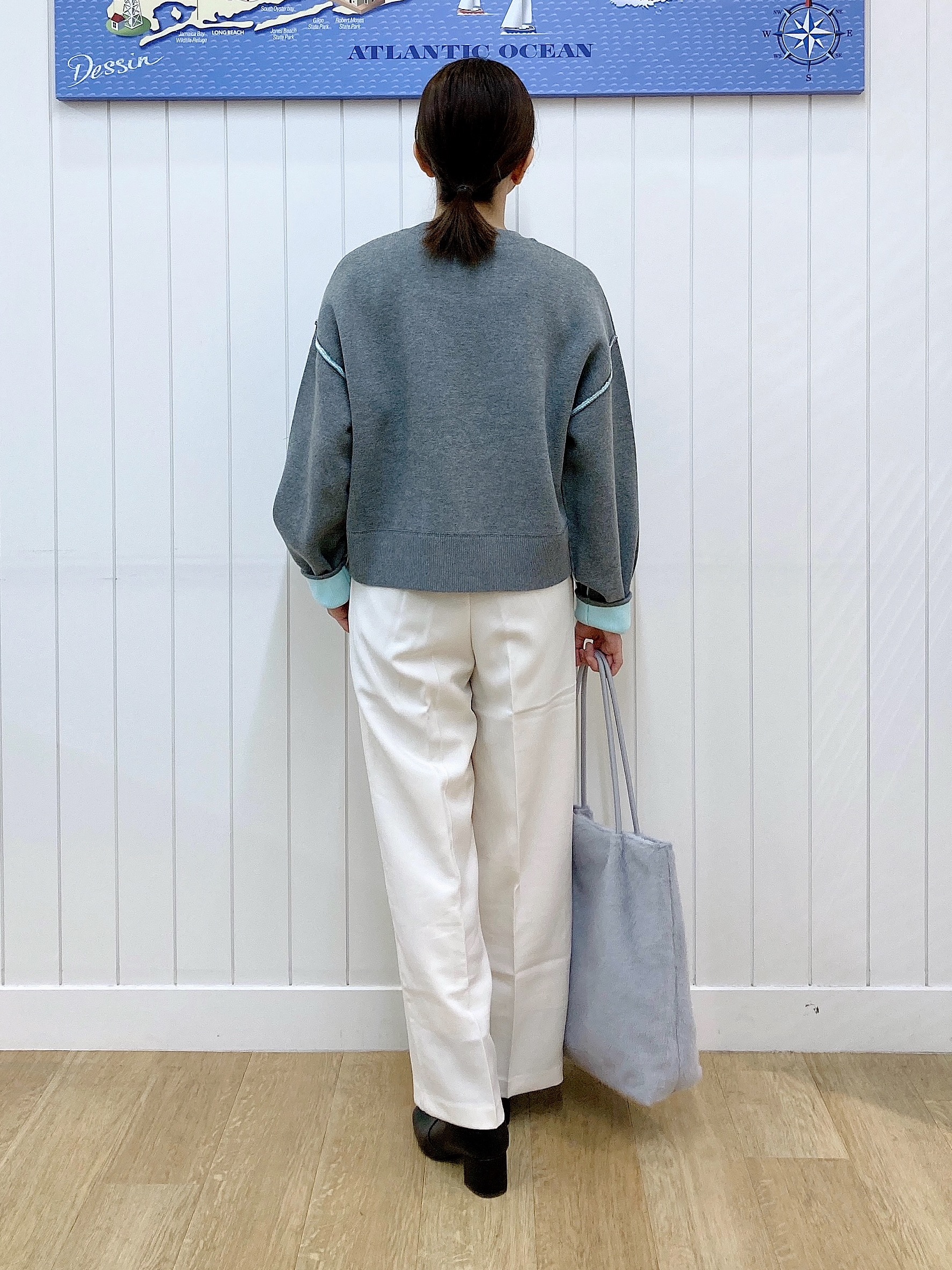 yoshiさんの「Dessin｜【2WAY/洗濯機OK/XS-L】配色リバーシブル コットンジャカード クルーネックニット」を使ったコーディネート