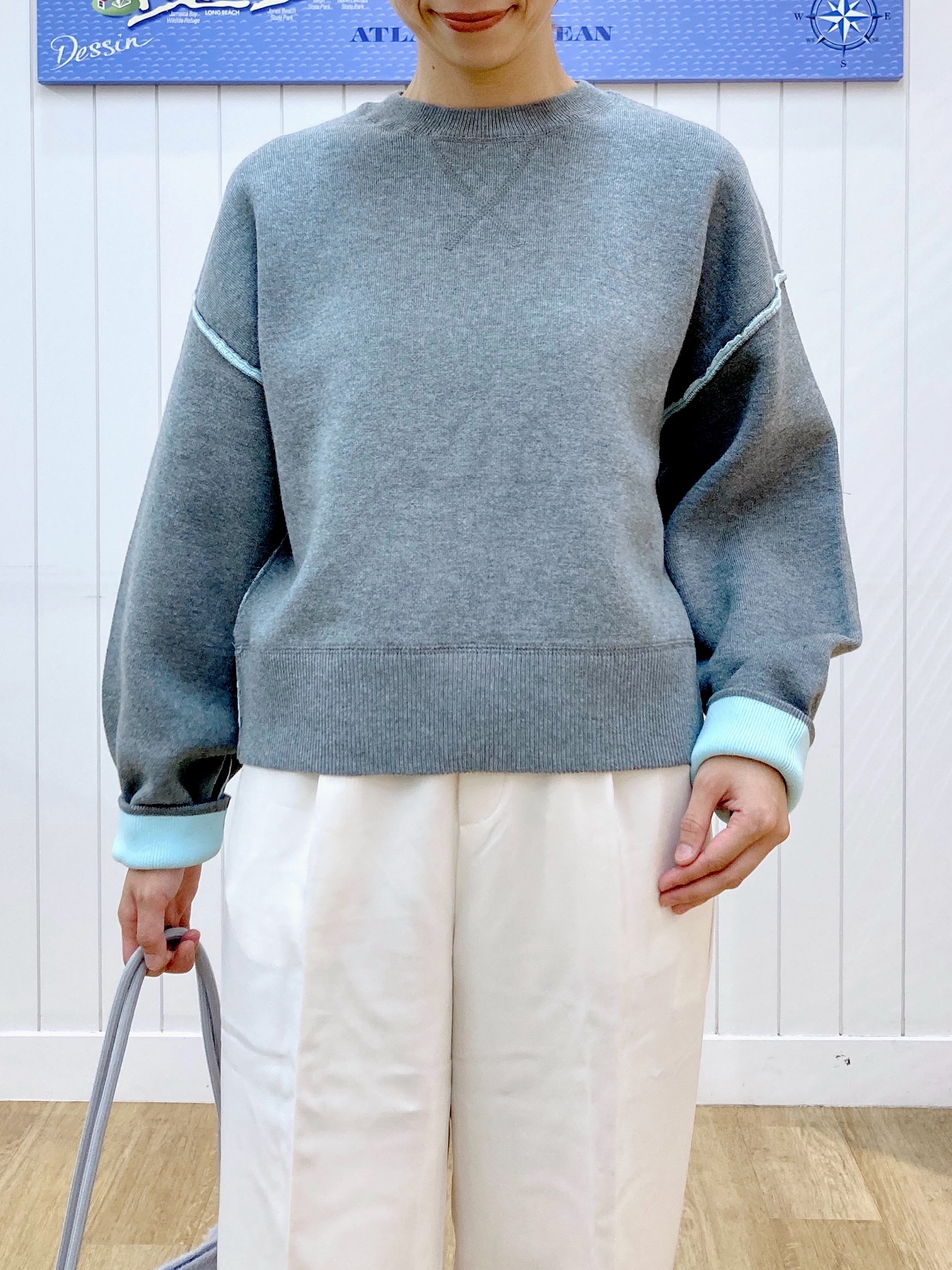 yoshiさんの「Dessin｜【2WAY/洗濯機OK/XS-L】配色リバーシブル コットンジャカード クルーネックニット」を使ったコーディネート