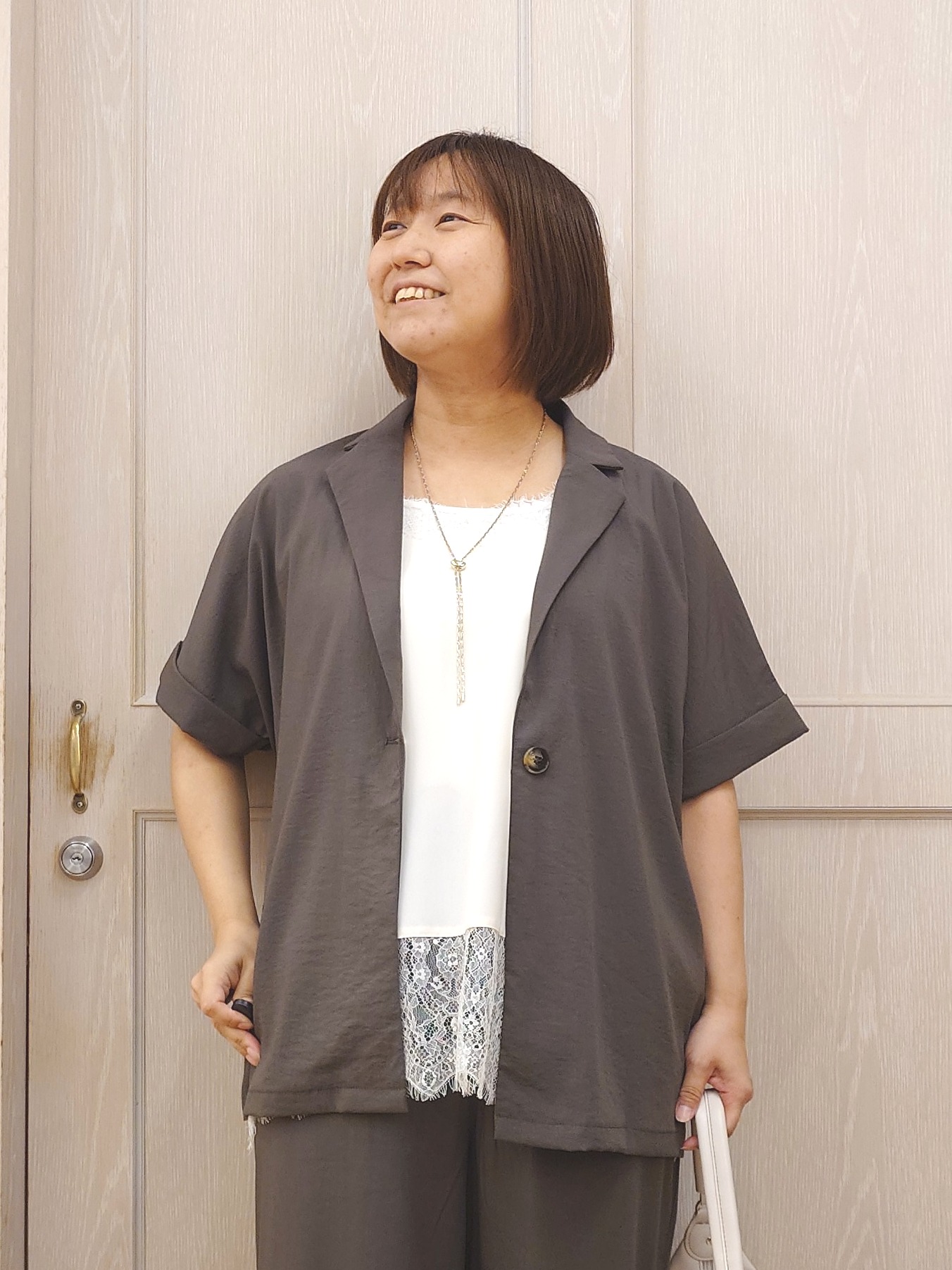 とろろさんの「SHOO･LA･RUE｜【高レビュー/洗濯機可/セットアップ可】軽凛(かろりん) 半袖ジャケット」を使ったコーディネート