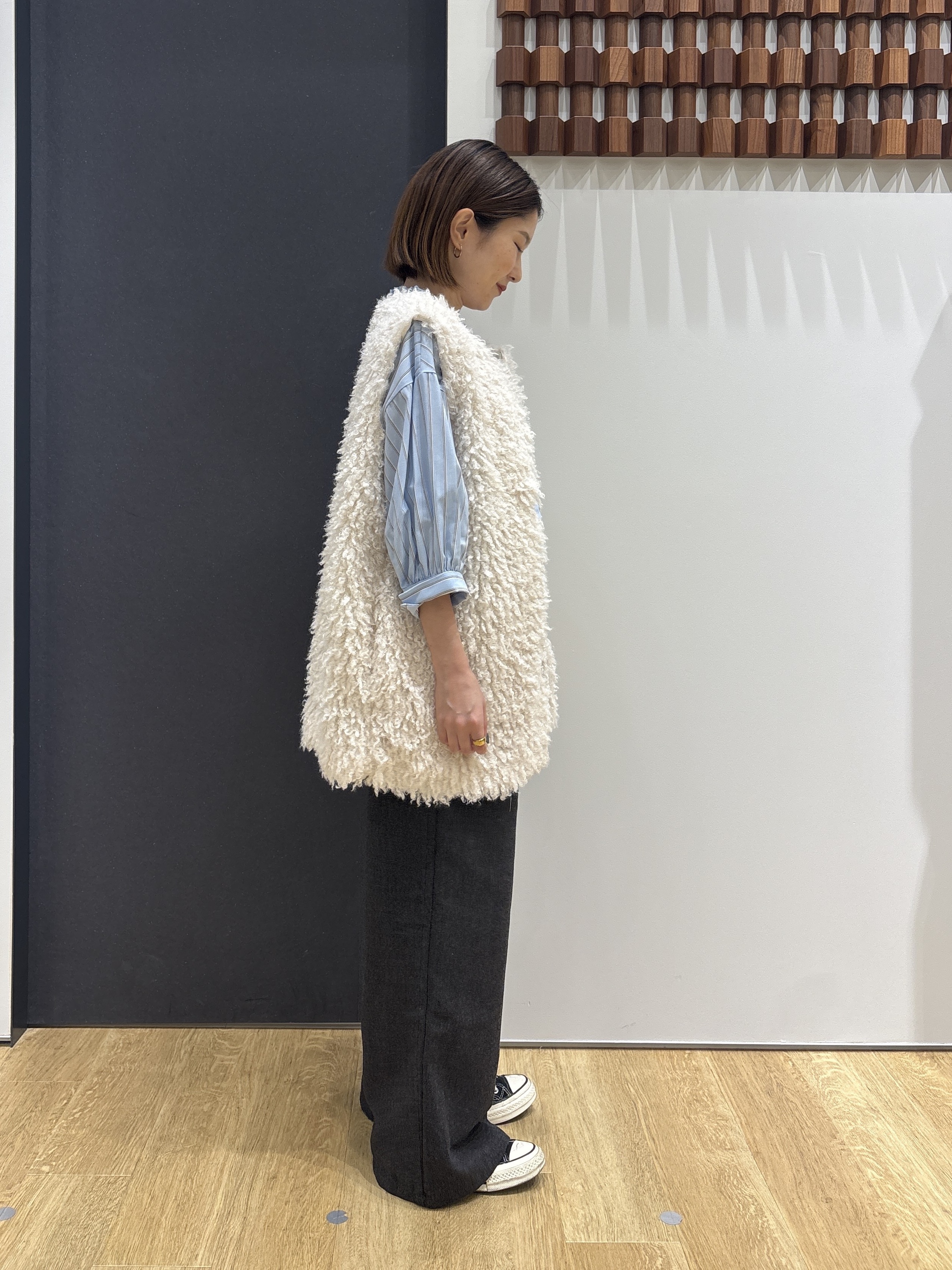 risaさんの「Dessin｜【洗える/秋羽織り】フェイクファージレ」を使ったコーディネート