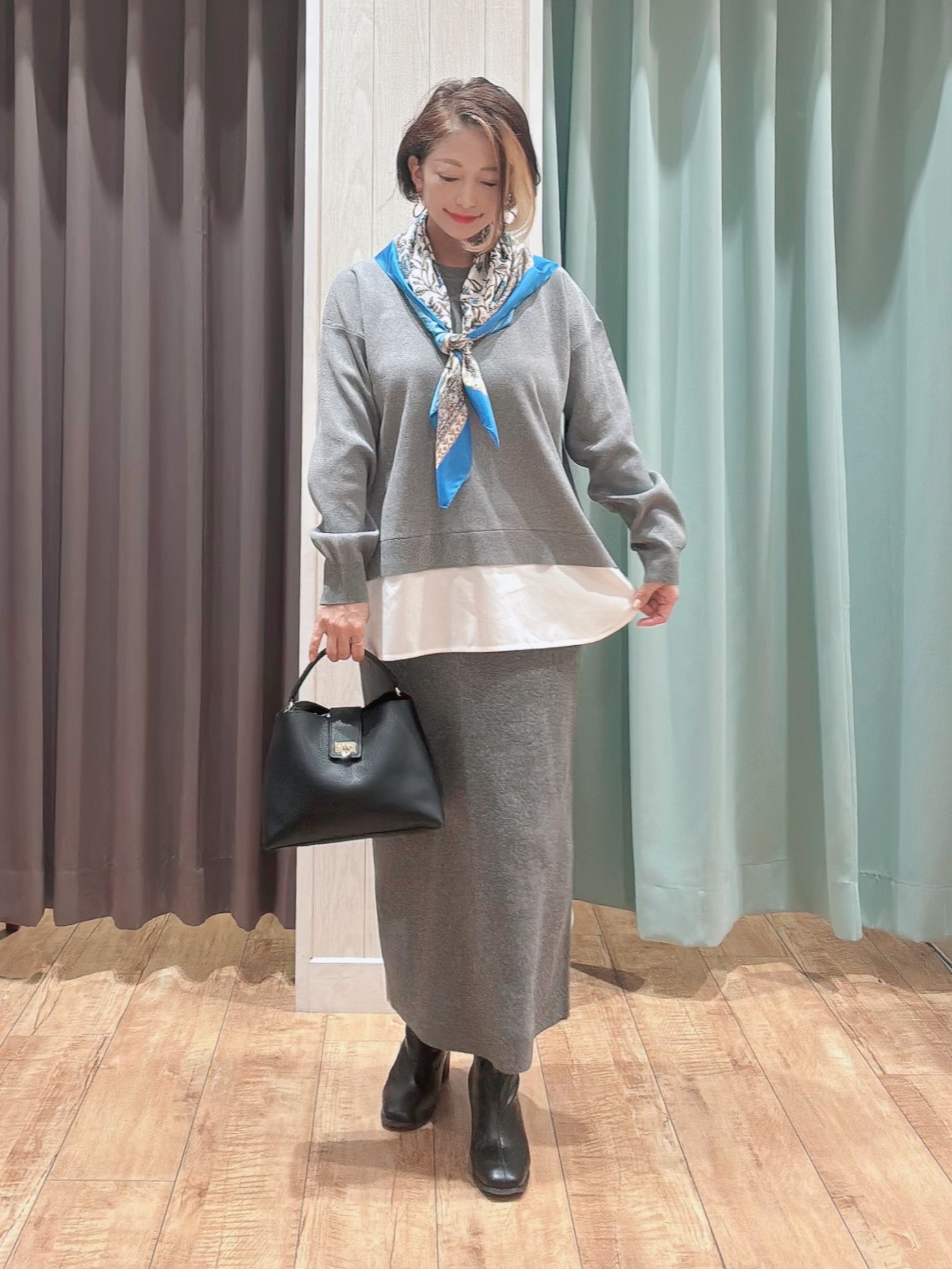 aaamiさんの「SHOO･LA･RUE｜【S-LL】着るだけできまる シャツレイヤード風 スポンディッシュニット」を使ったコーディネート