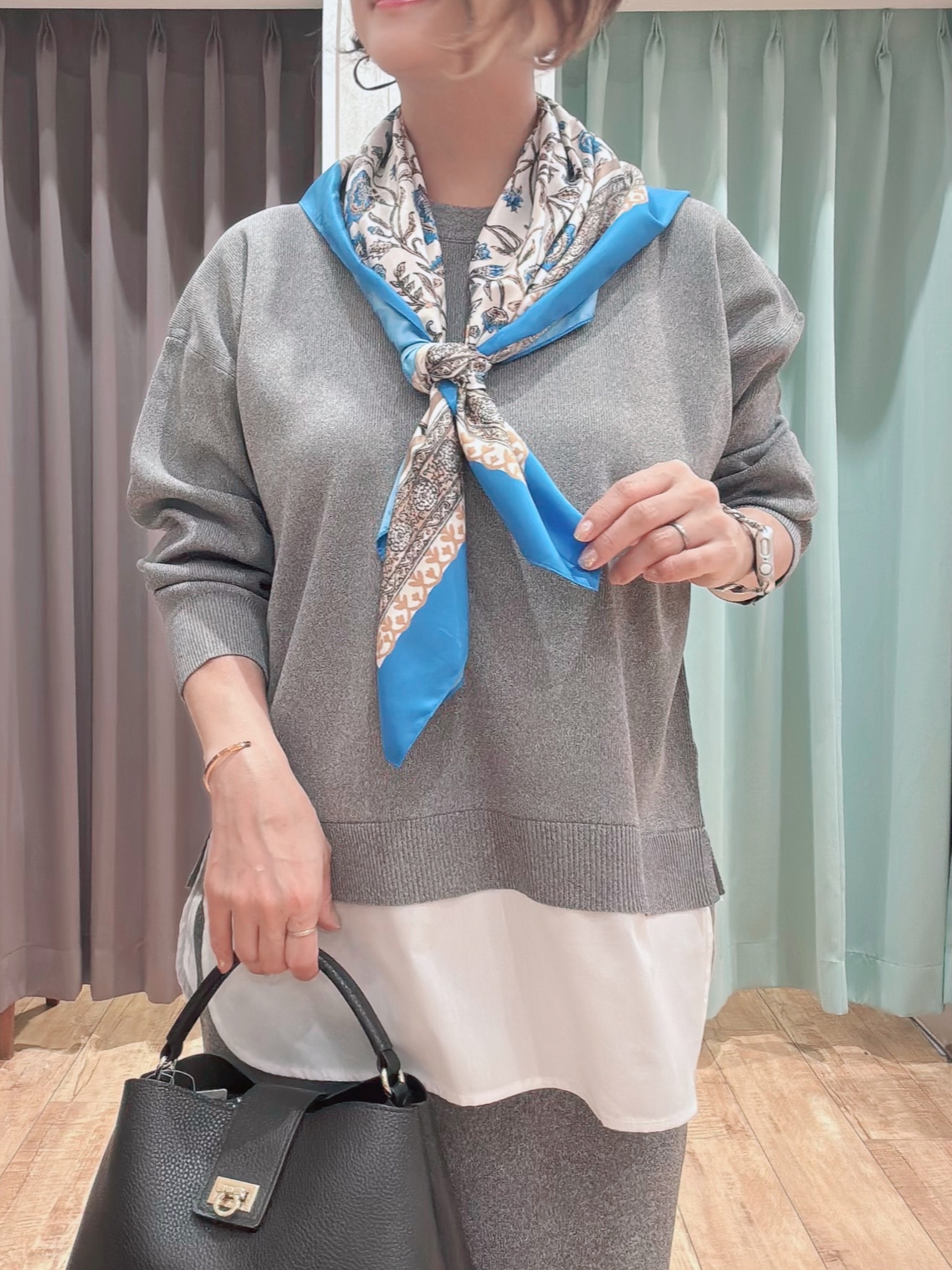 aaamiさんの「SHOO･LA･RUE｜【S-LL】着るだけできまる シャツレイヤード風 スポンディッシュニット」を使ったコーディネート