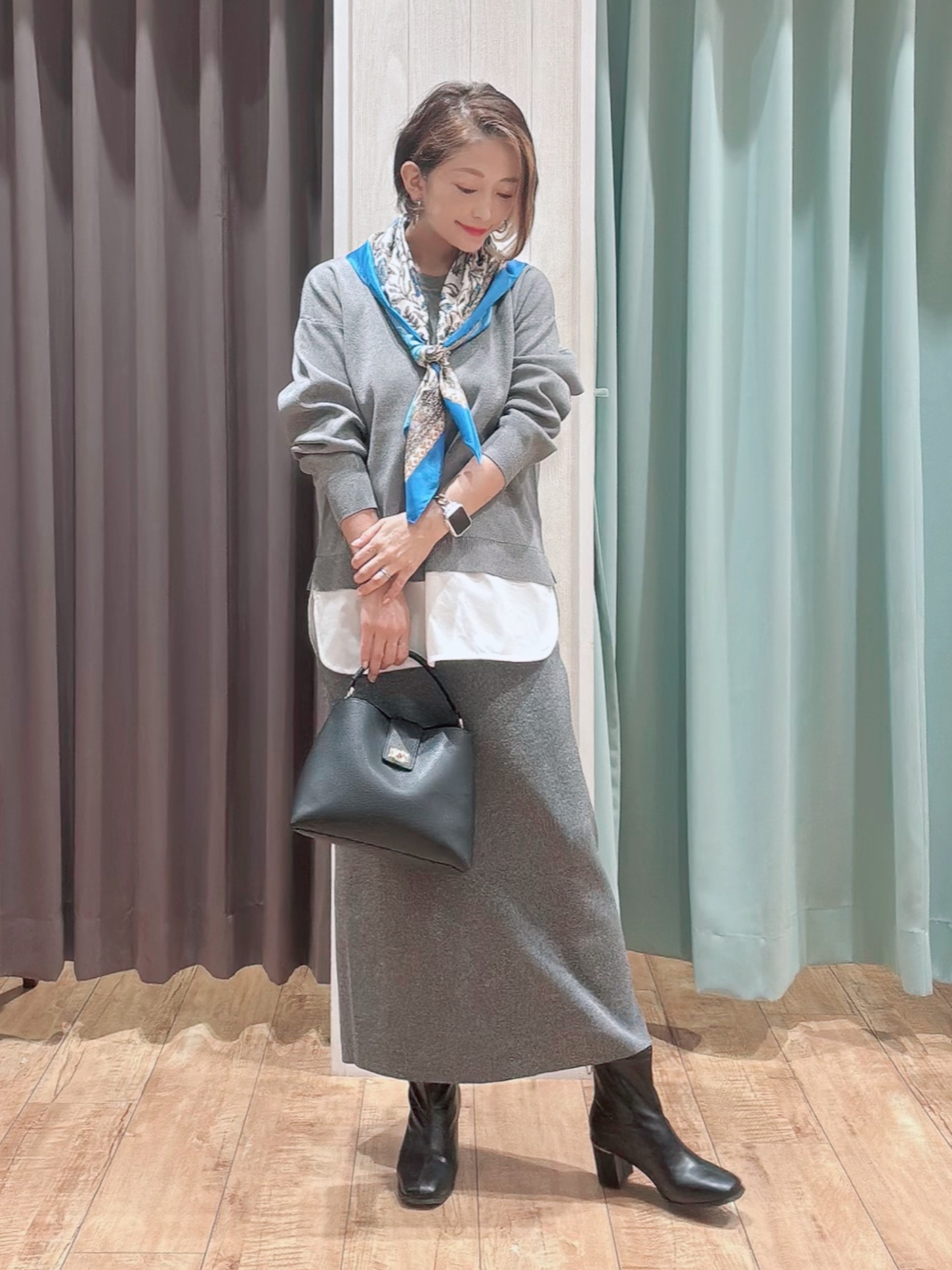 aaamiさんの「SHOO･LA･RUE｜【S-LL】着るだけできまる シャツレイヤード風 スポンディッシュニット」を使ったコーディネート