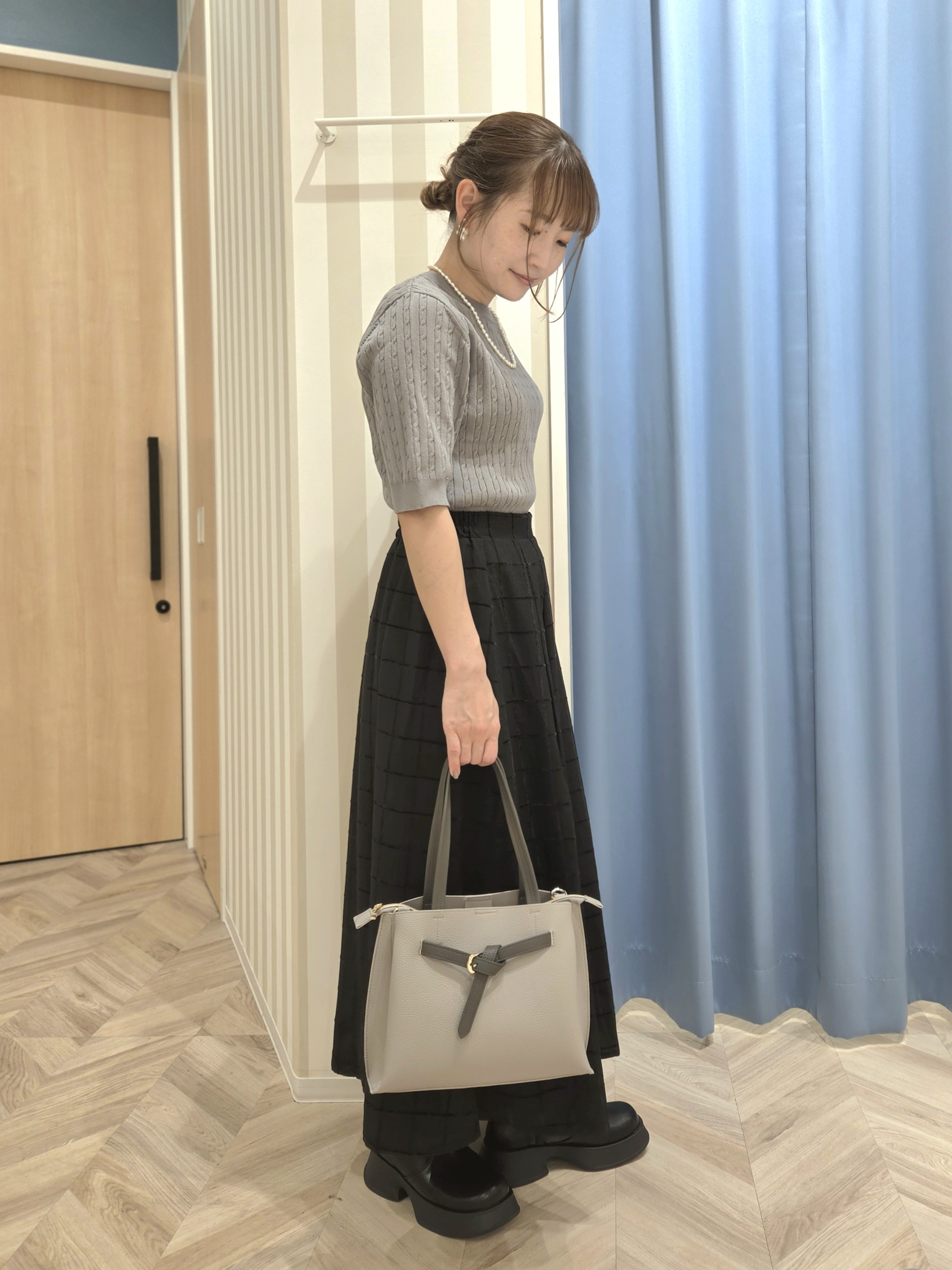 Ikumiさんの「SHOO･LA･RUE｜【洗濯機可/S-LL】上品見え ミニケーブルニット」を使ったコーディネート