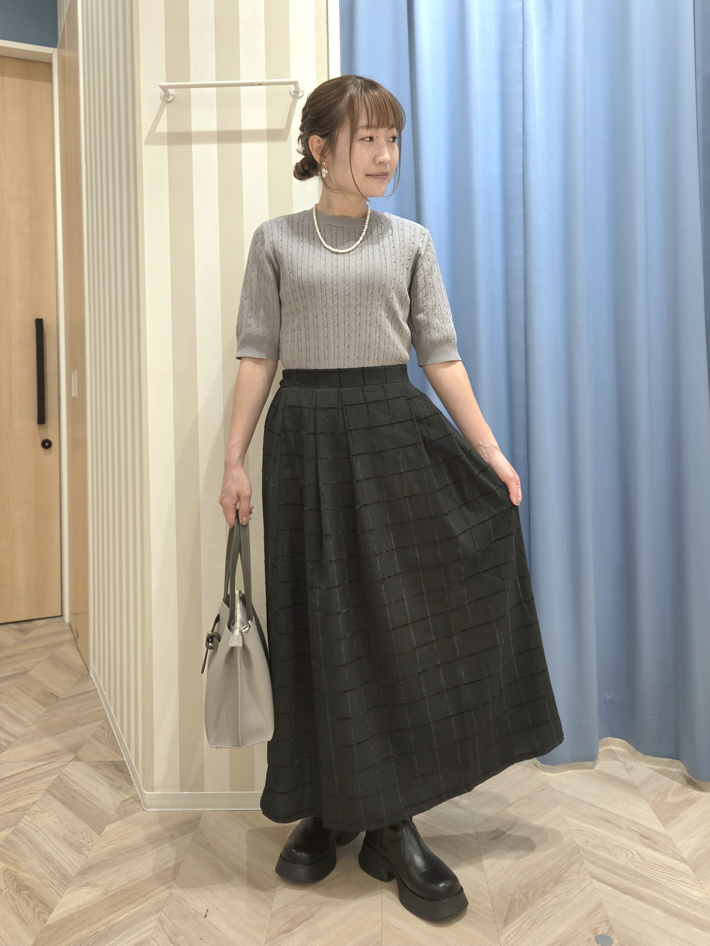 Ikumiさんの「SHOO･LA･RUE｜【洗濯機可/S-LL】上品見え ミニケーブルニット」を使ったコーディネート