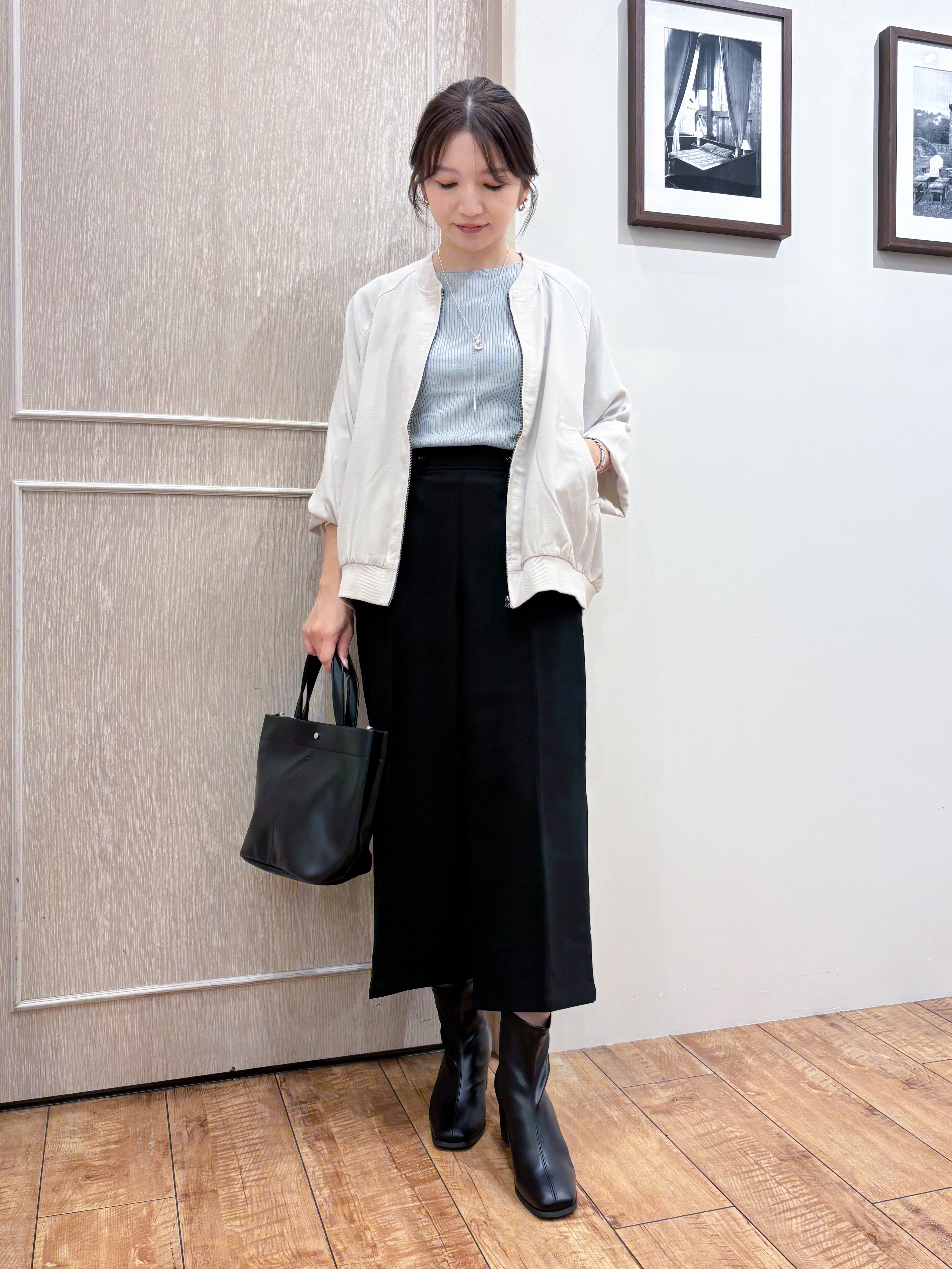 なみさんの「SHOO･LA･RUE｜【S-LL】洗濯後しわになりにくい 麻調リブブルゾン」を使ったコーディネート