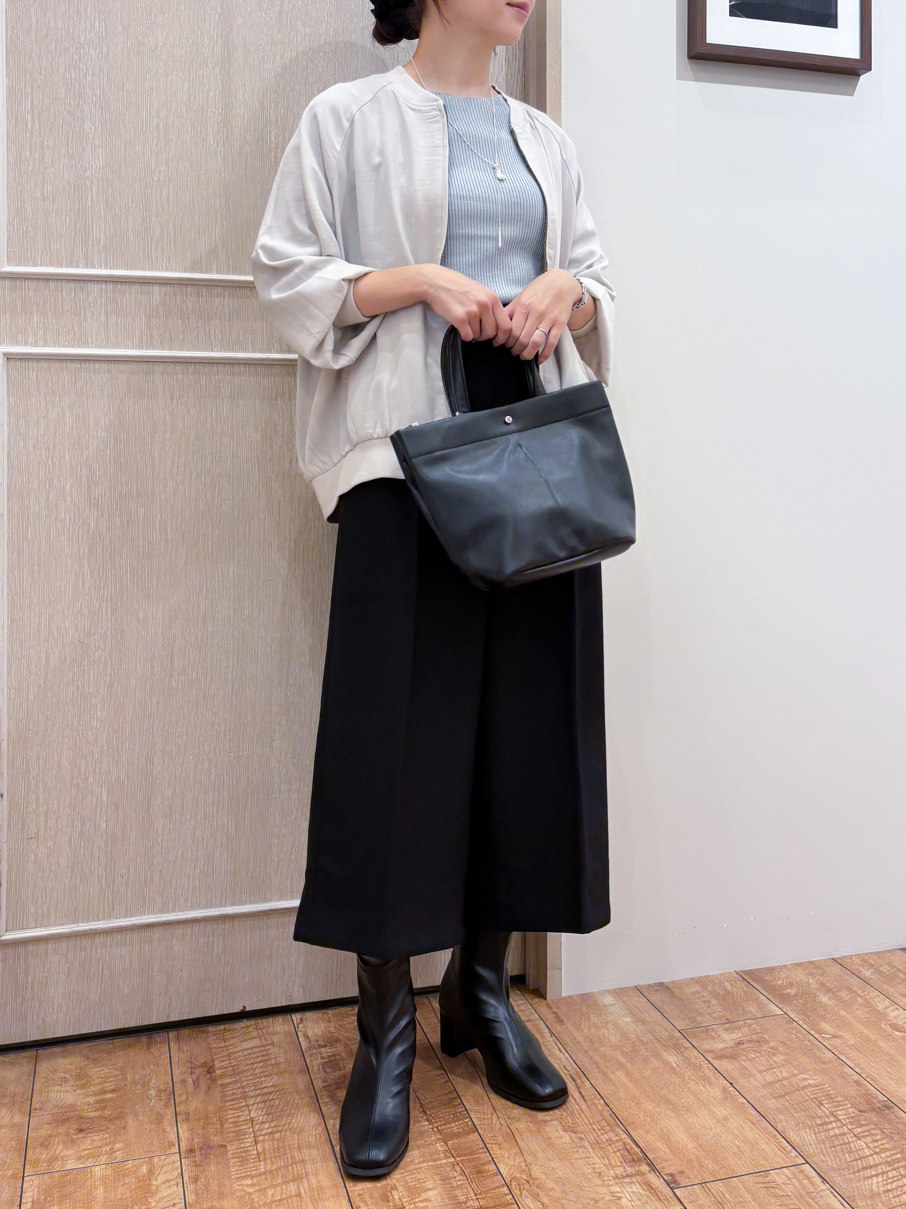 なみさんの「SHOO･LA･RUE｜【S-LL】洗濯後しわになりにくい 麻調リブブルゾン」を使ったコーディネート