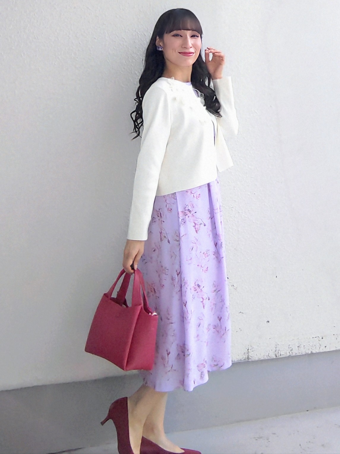 keinaさんの「SunaUna｜【手洗い可】花モチーフ付カーディガン」を使ったコーディネート