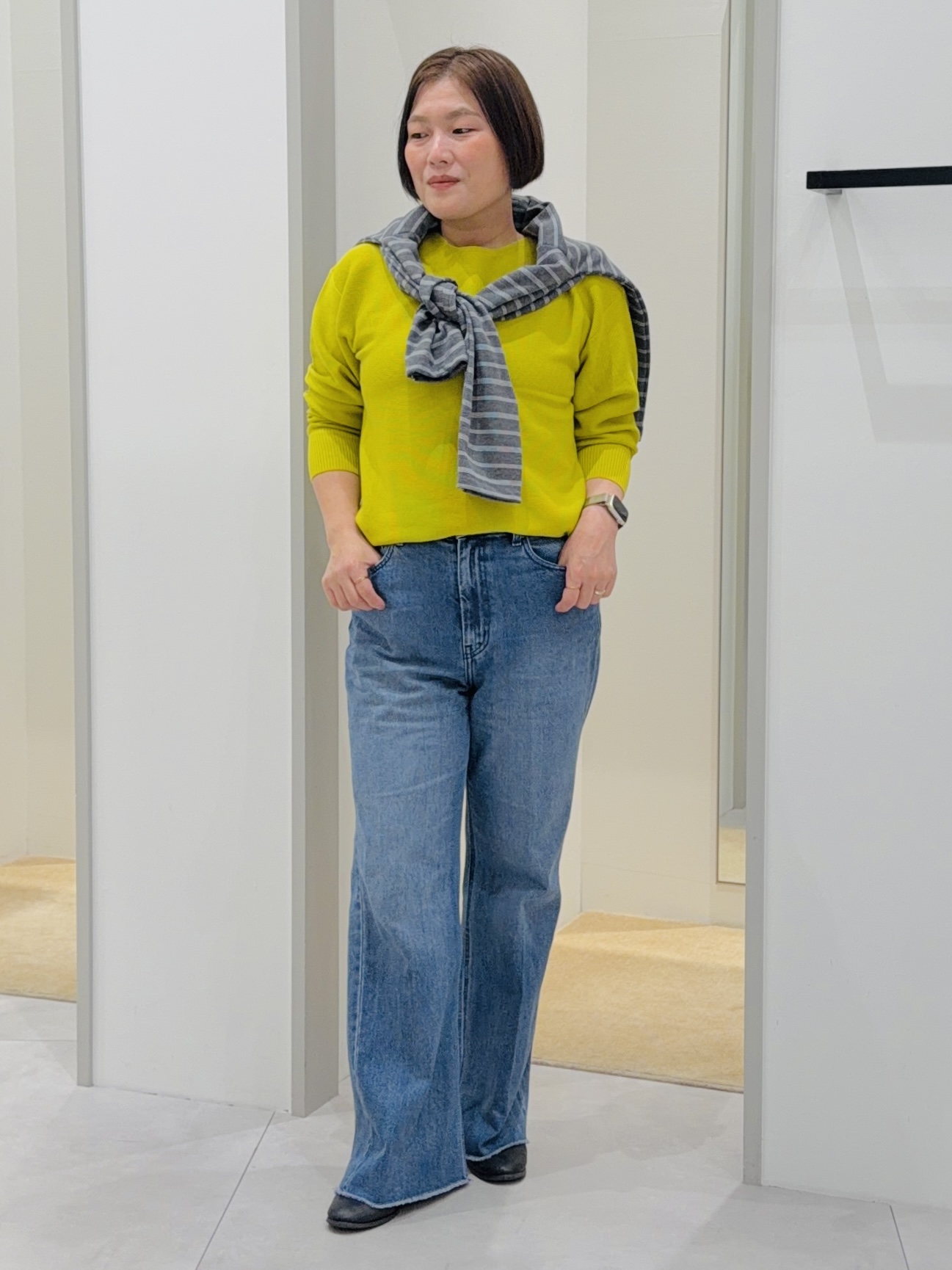 タナさんの「THE SHOP TK｜【毛玉防止/蓄熱/洗える】美映えガーターニット」を使ったコーディネート