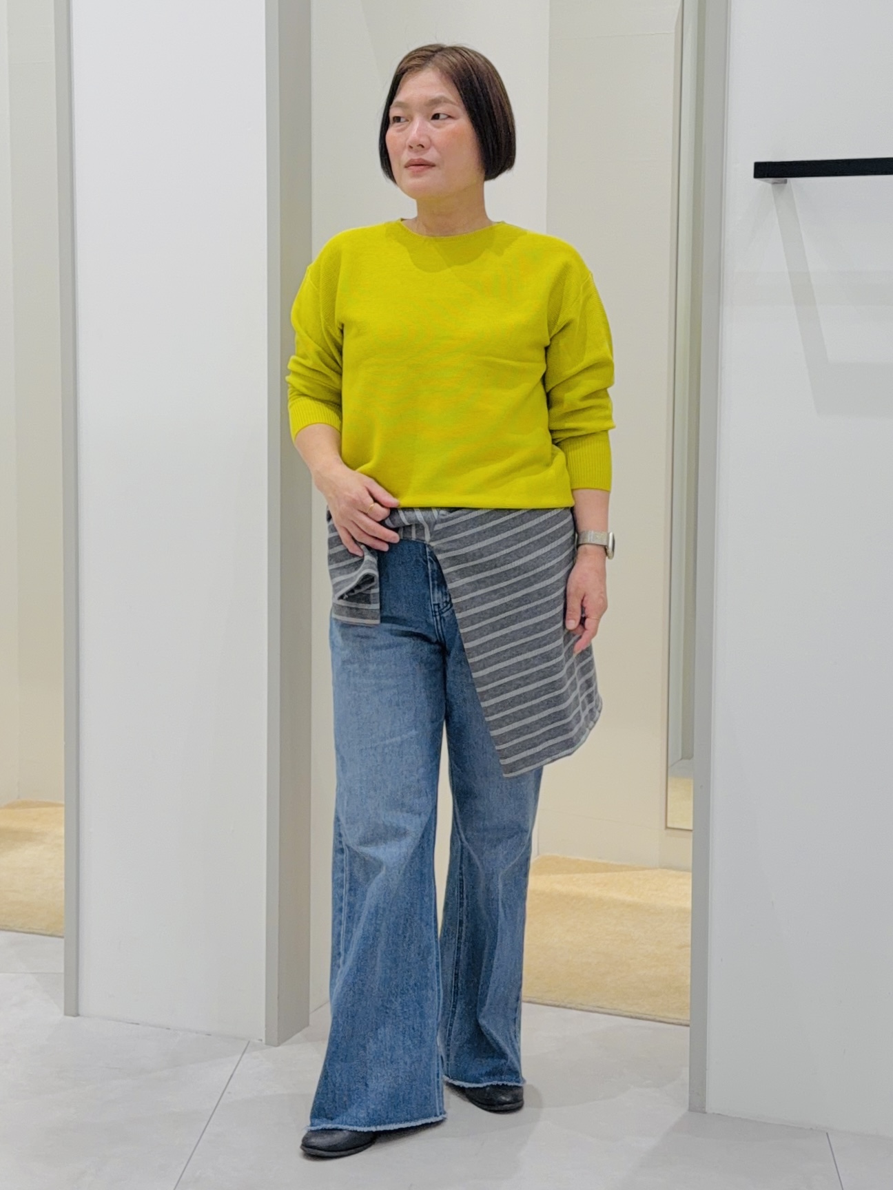 タナさんの「THE SHOP TK｜【毛玉防止/蓄熱/洗える】美映えガーターニット」を使ったコーディネート