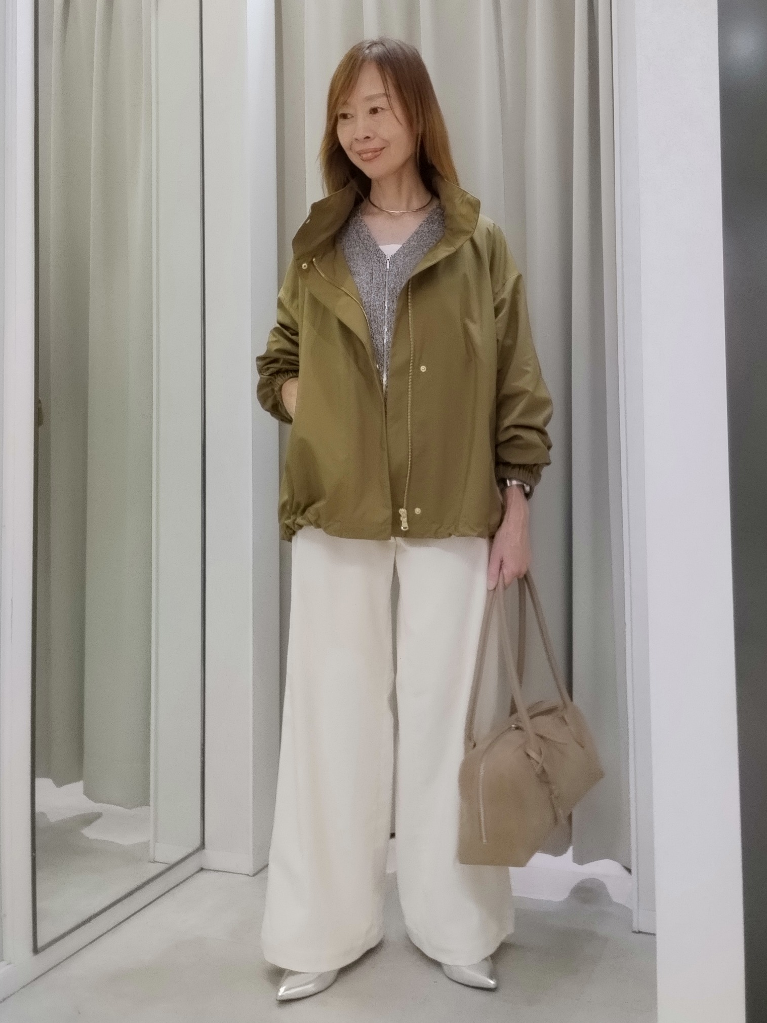 もりさんの「UNTITLED｜【アンサンブル可/秋羽織り】杢調ジップカーディガン」を使ったコーディネート
