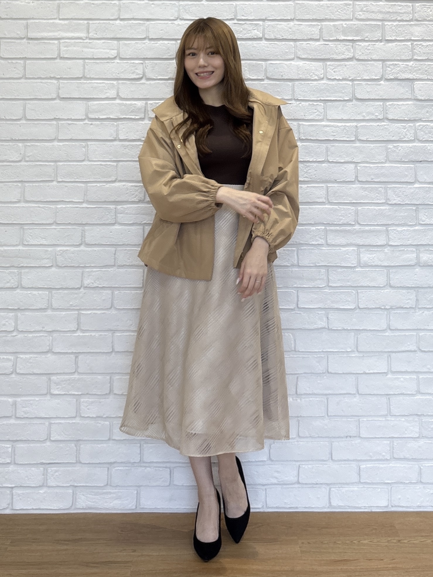 sayaさんの「COUP DE CHANCE｜【ウエスト調整可】フードレス ライトブルゾン」を使ったコーディネート