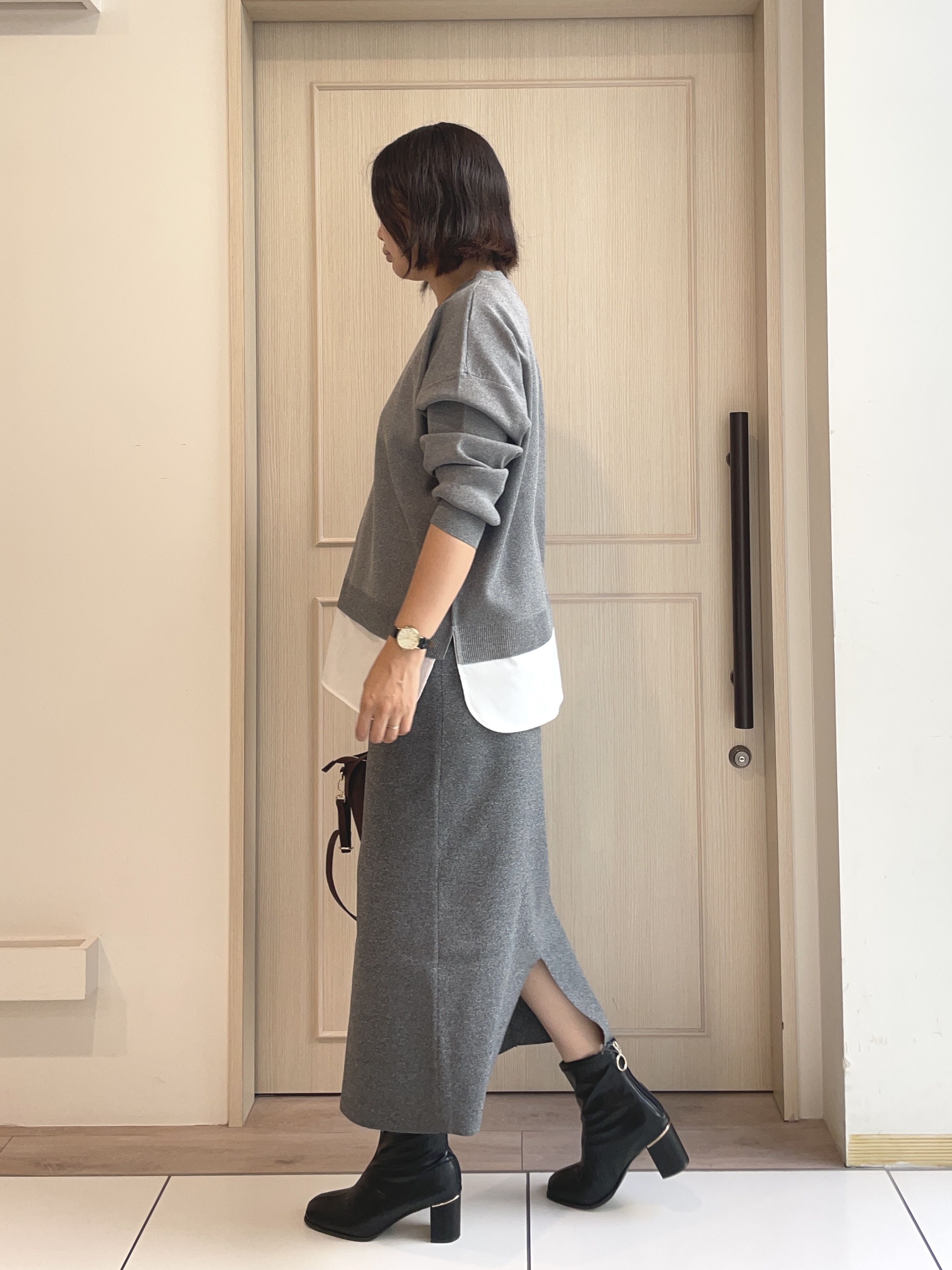 大畠和沙さんの「SHOO･LA･RUE｜【S-LL】着るだけできまる シャツレイヤード風 スポンディッシュニット」を使ったコーディネート