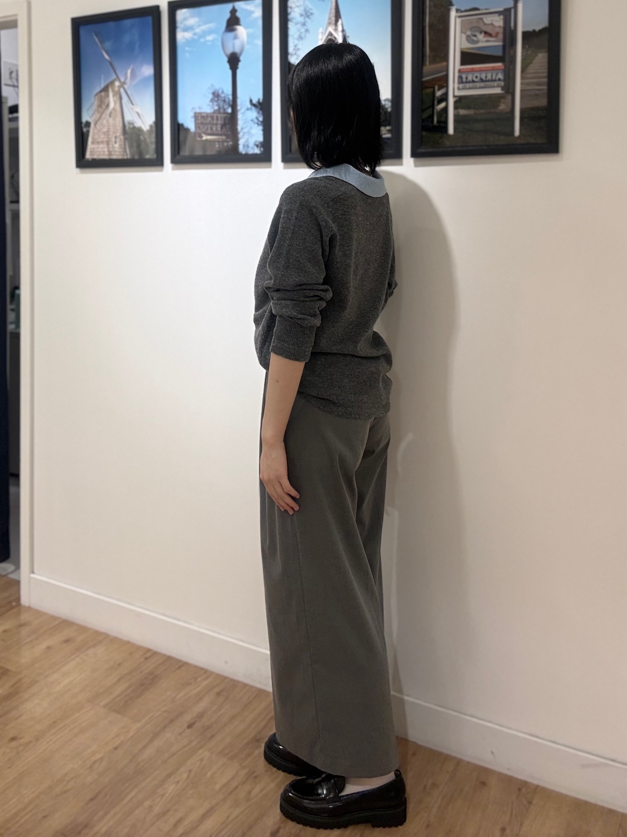 三浦りおんさんの「Dessin｜【洗える/チクチクしにくい】モヘヤライク バイカラースキッパーポロニット」を使ったコーディネート