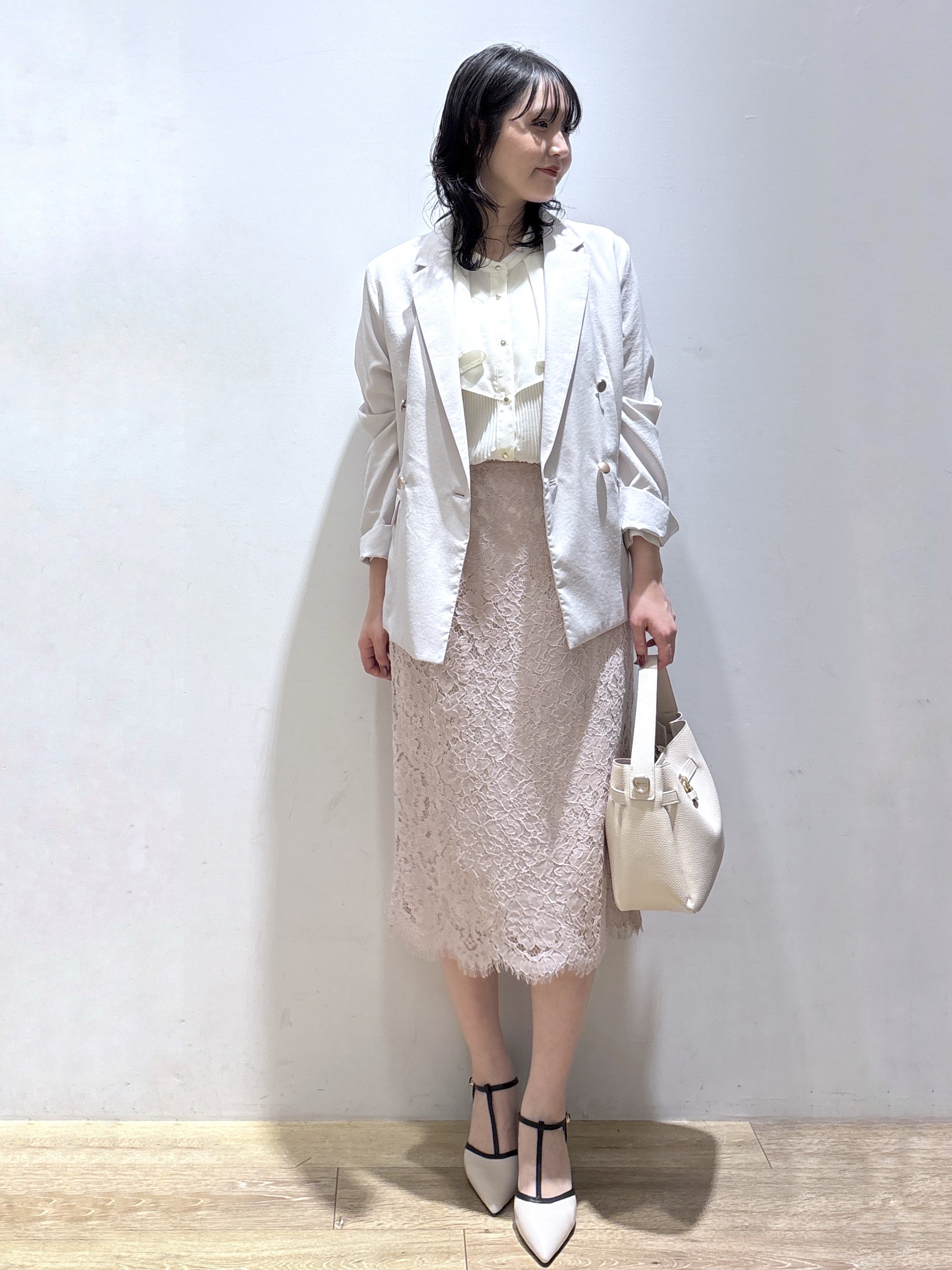 mizukiさんの「index｜《再入荷》ダブルブレストテーラードジャケット【接触冷感／吸水速乾／イージーアイロン／防シワ／洗濯機O」を使ったコーディネート