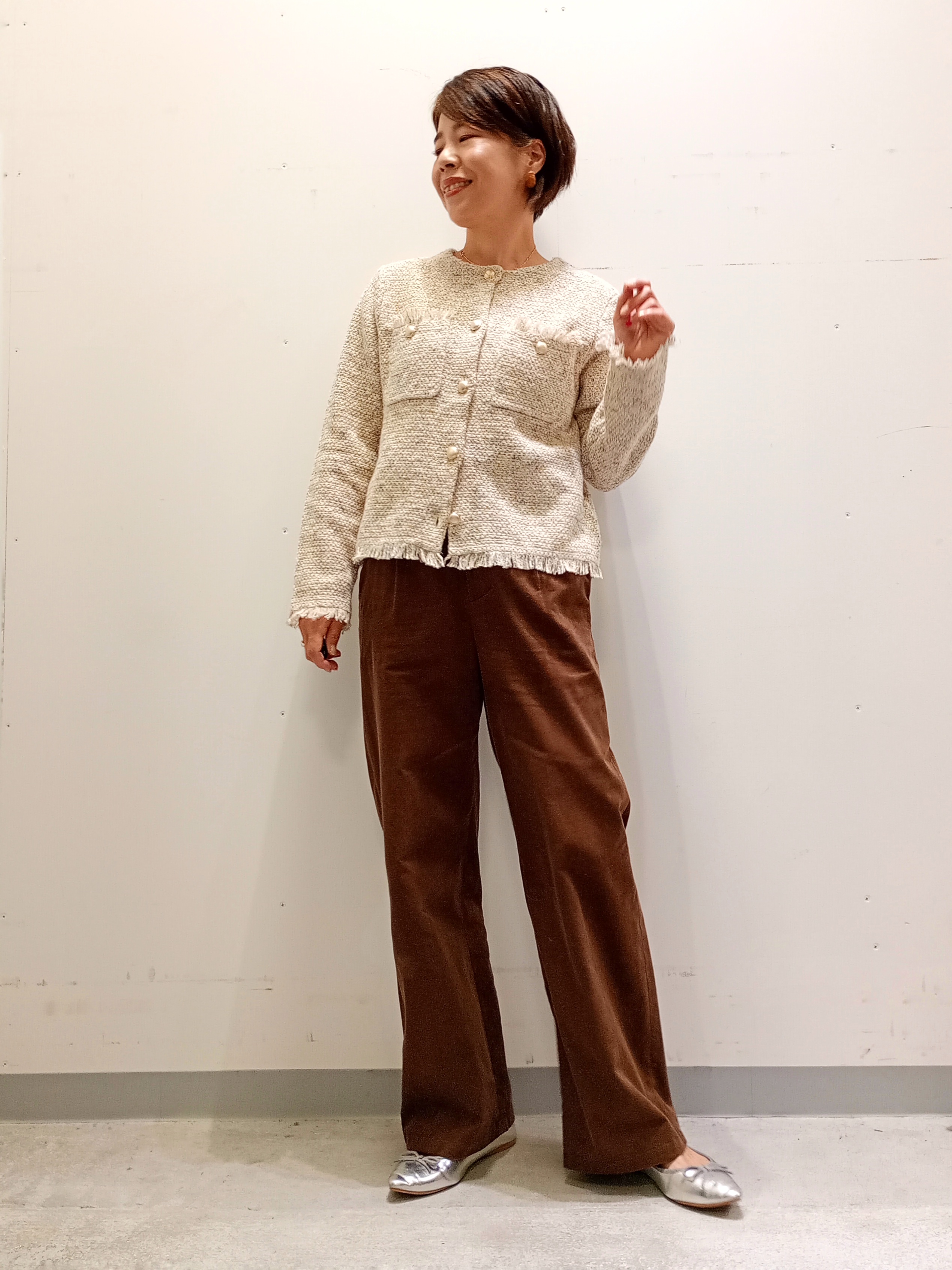 Kさんの「INDIVI｜【華やか／ラメ】ミックスツイード ニットジャケット」を使ったコーディネート