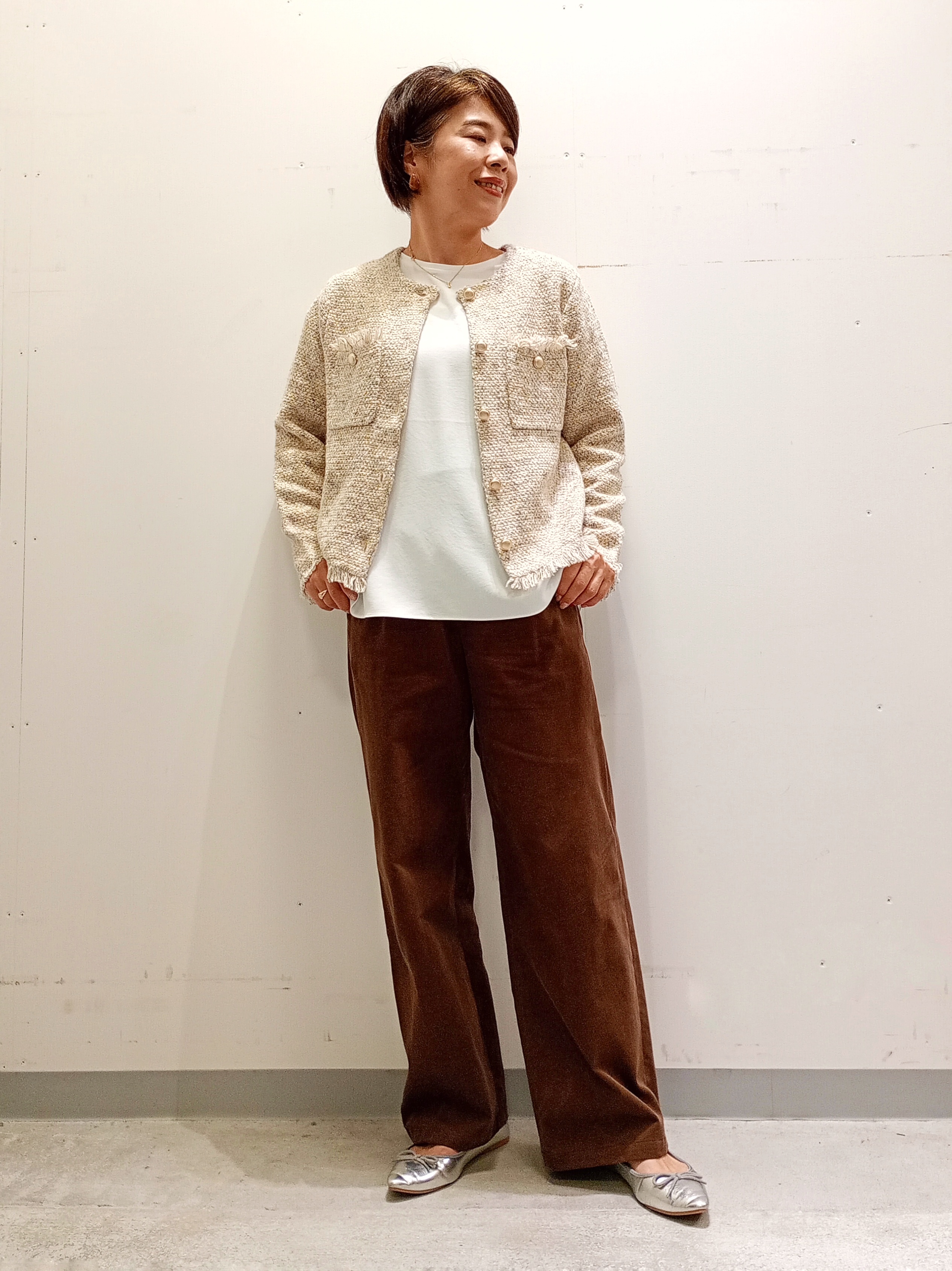 Kさんの「INDIVI｜【華やか／ラメ】ミックスツイード ニットジャケット」を使ったコーディネート
