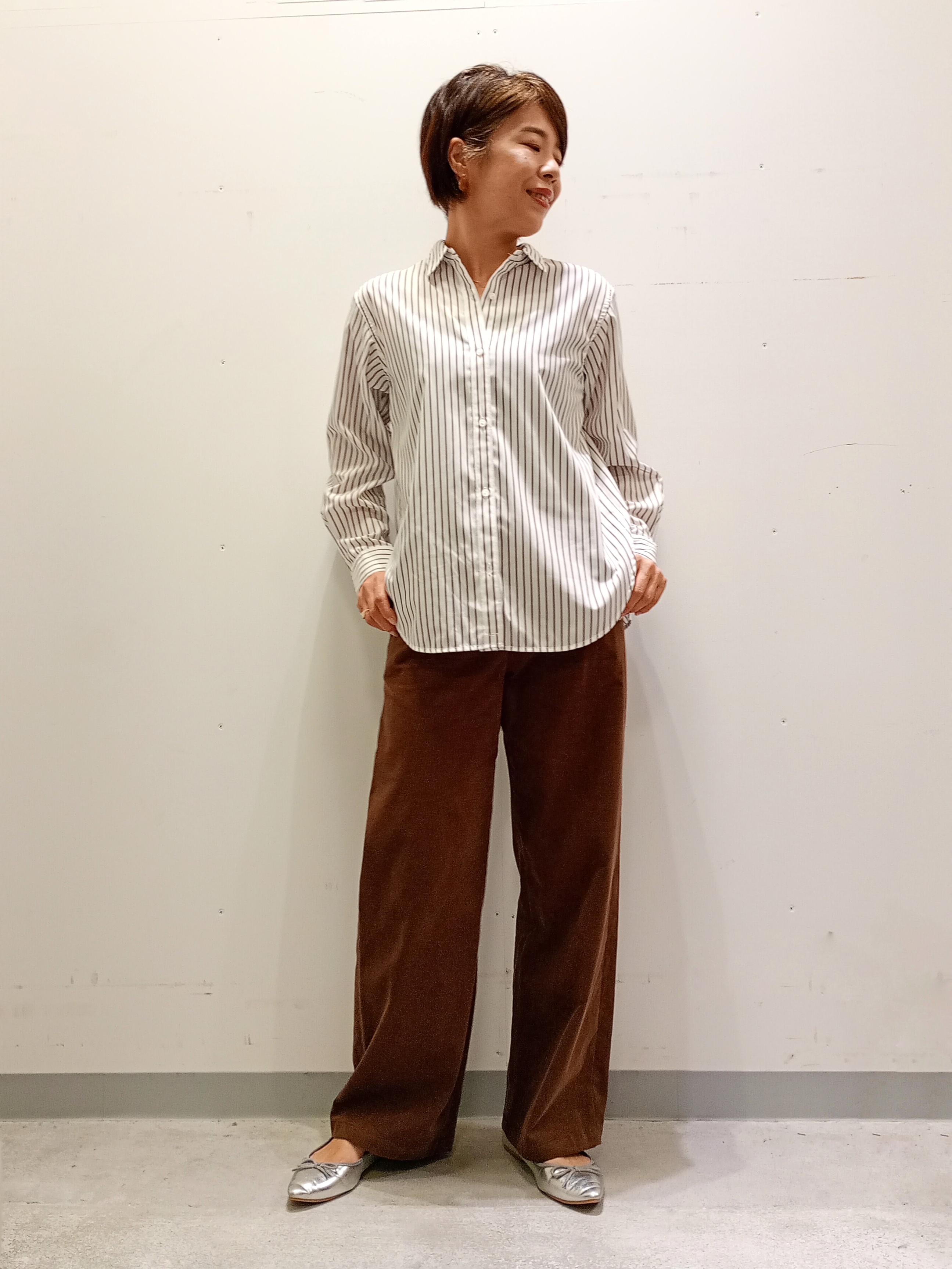 Kさんの「INDIVI｜【2WAY／ストライプ柄】ベーシックシャツ」を使ったコーディネート
