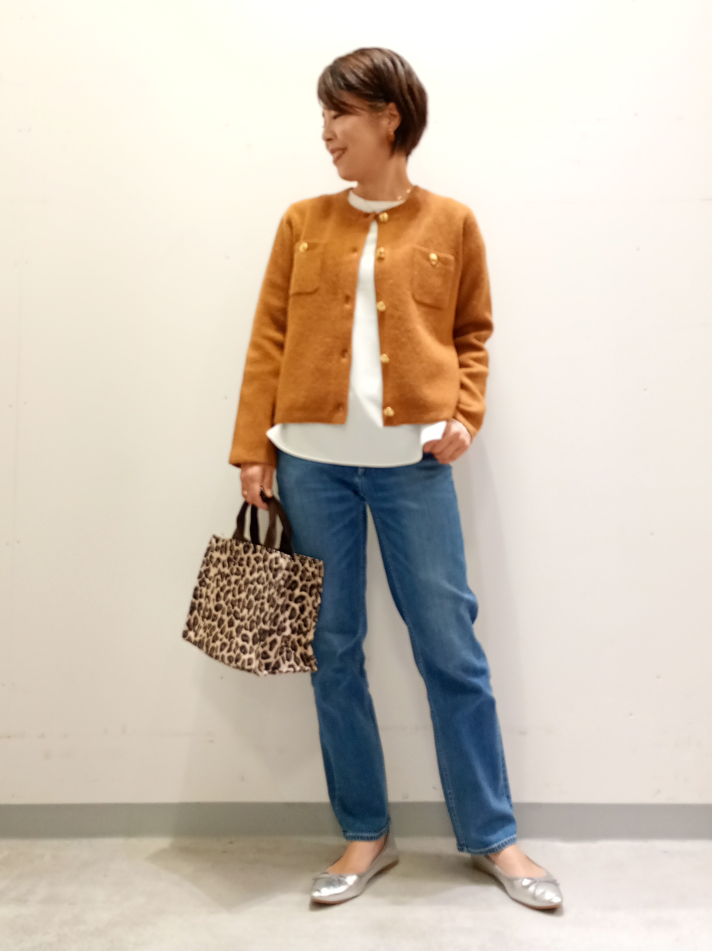 Kさんの「INDIVI｜【軽やか】ブークレニットジャケット」を使ったコーディネート
