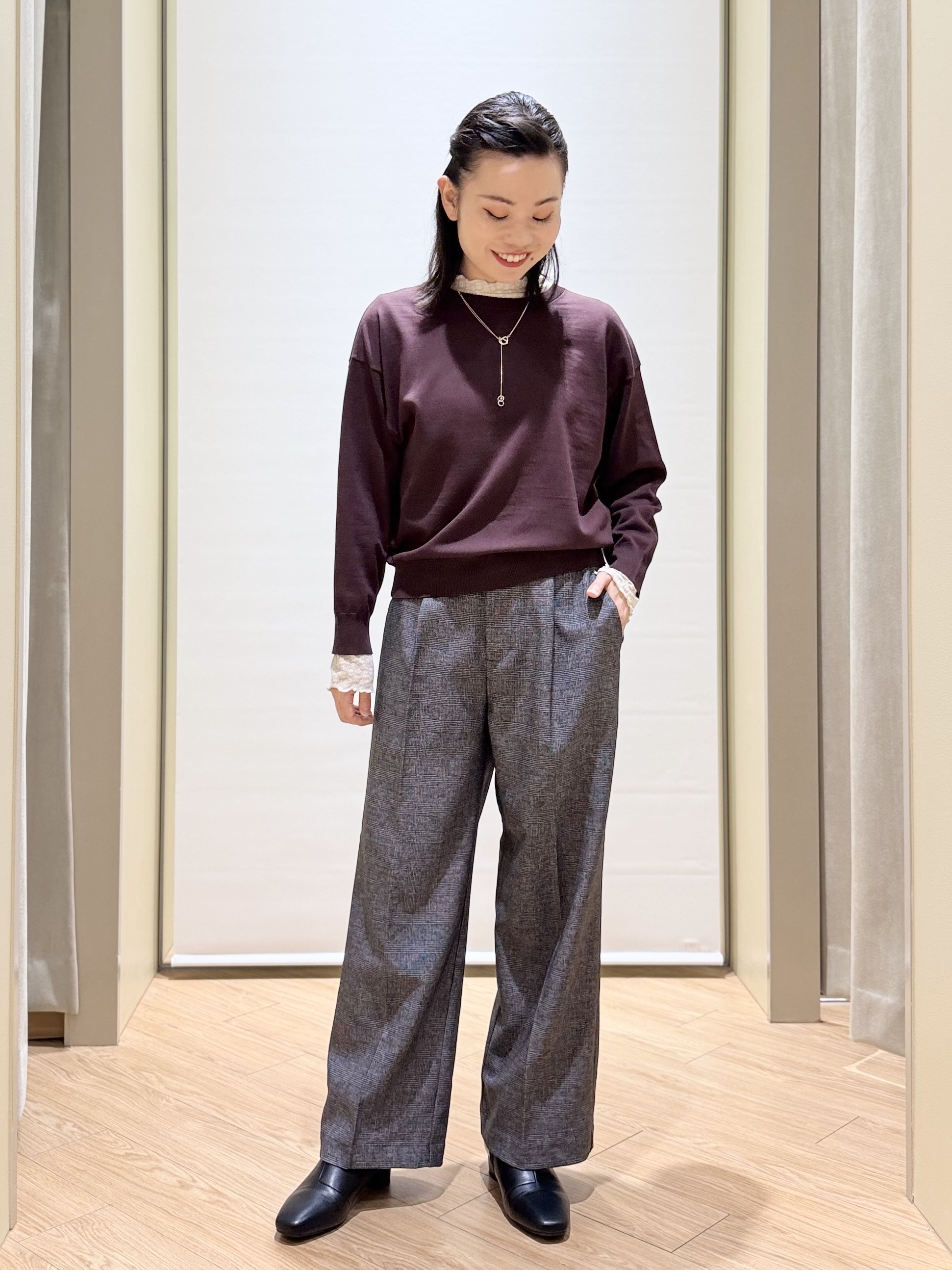 あんりさんの「grove｜【前後2WAY】さりげなく、上品にきらめく ニットカーディガン」を使ったコーディネート
