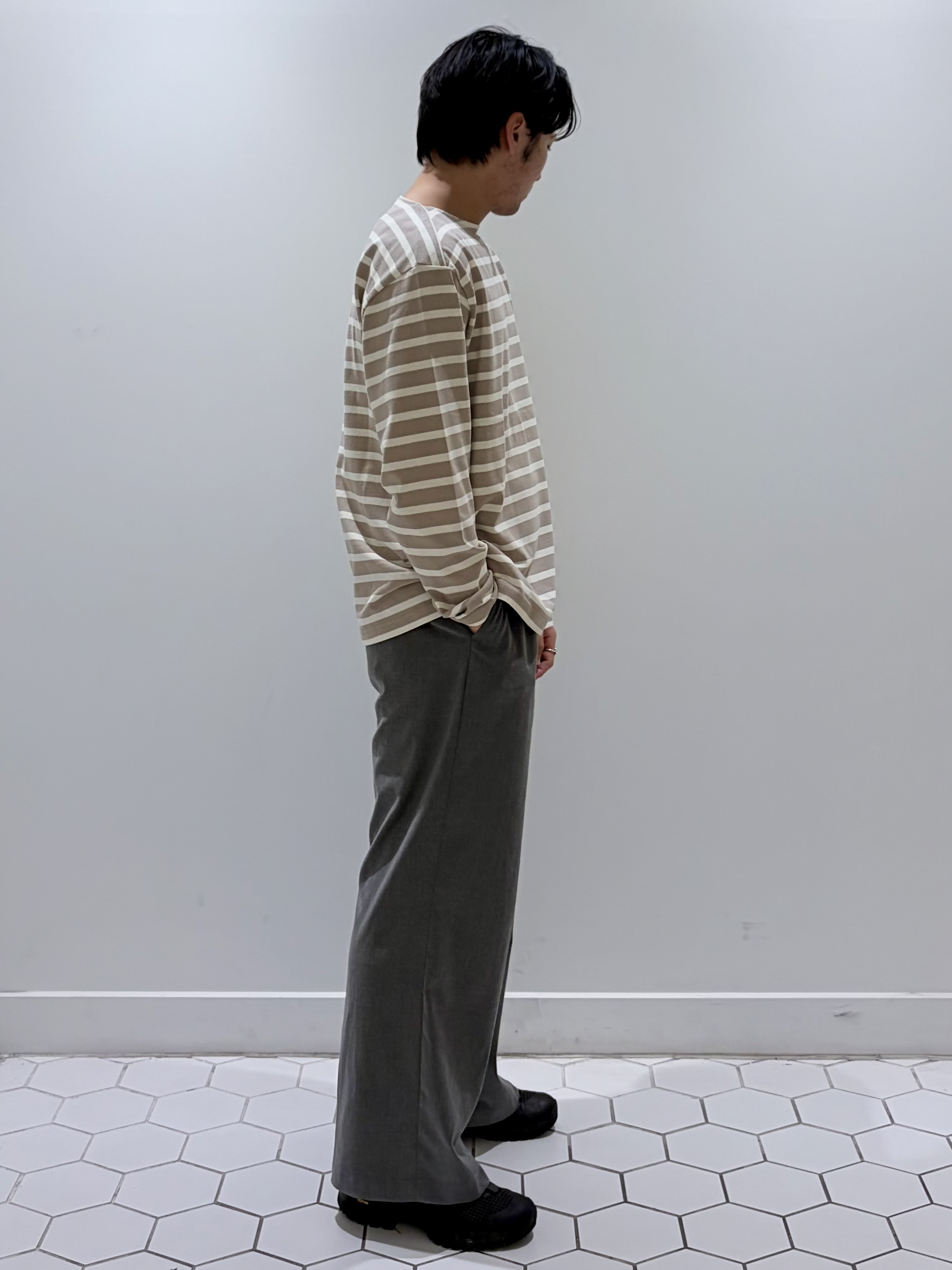 takeruさんの「Dessin｜ボートネック度詰めボーダー」を使ったコーディネート