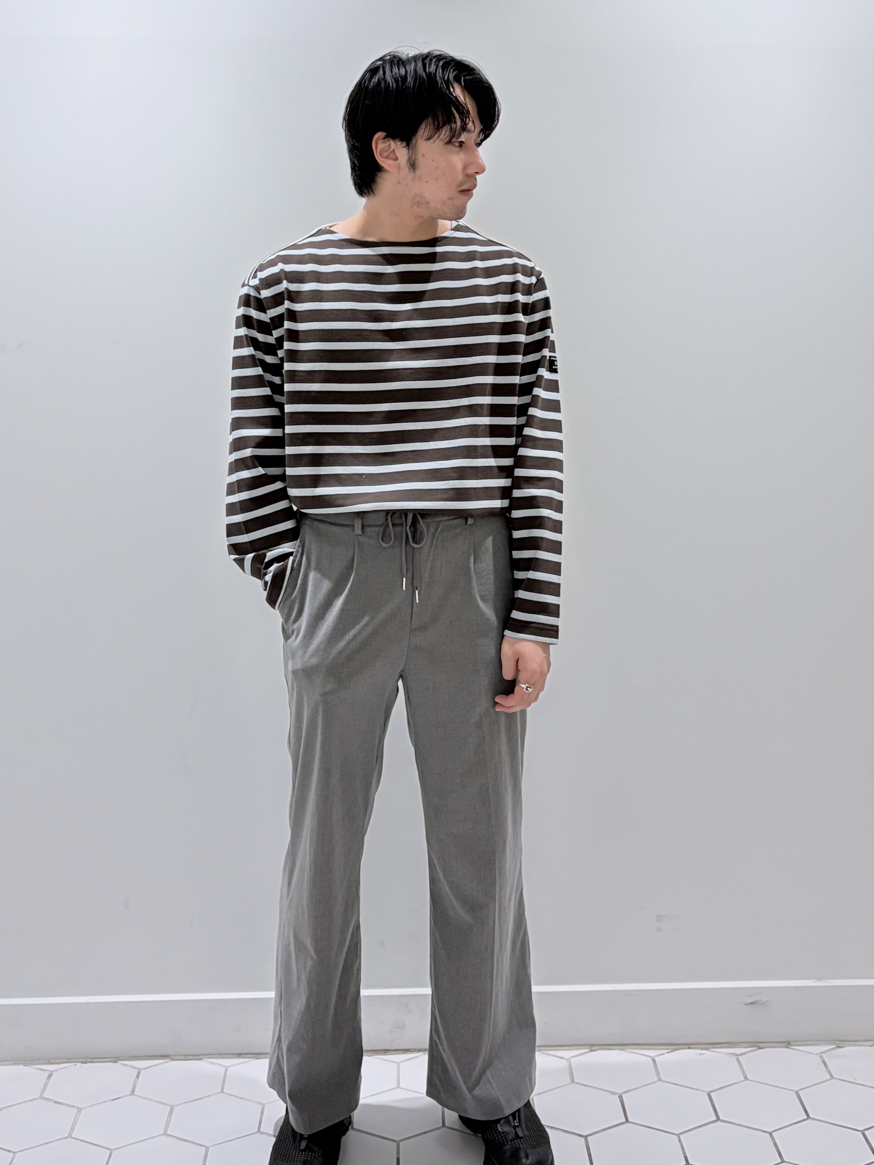 takeruさんの「Dessin｜ボートネック度詰めボーダー」を使ったコーディネート