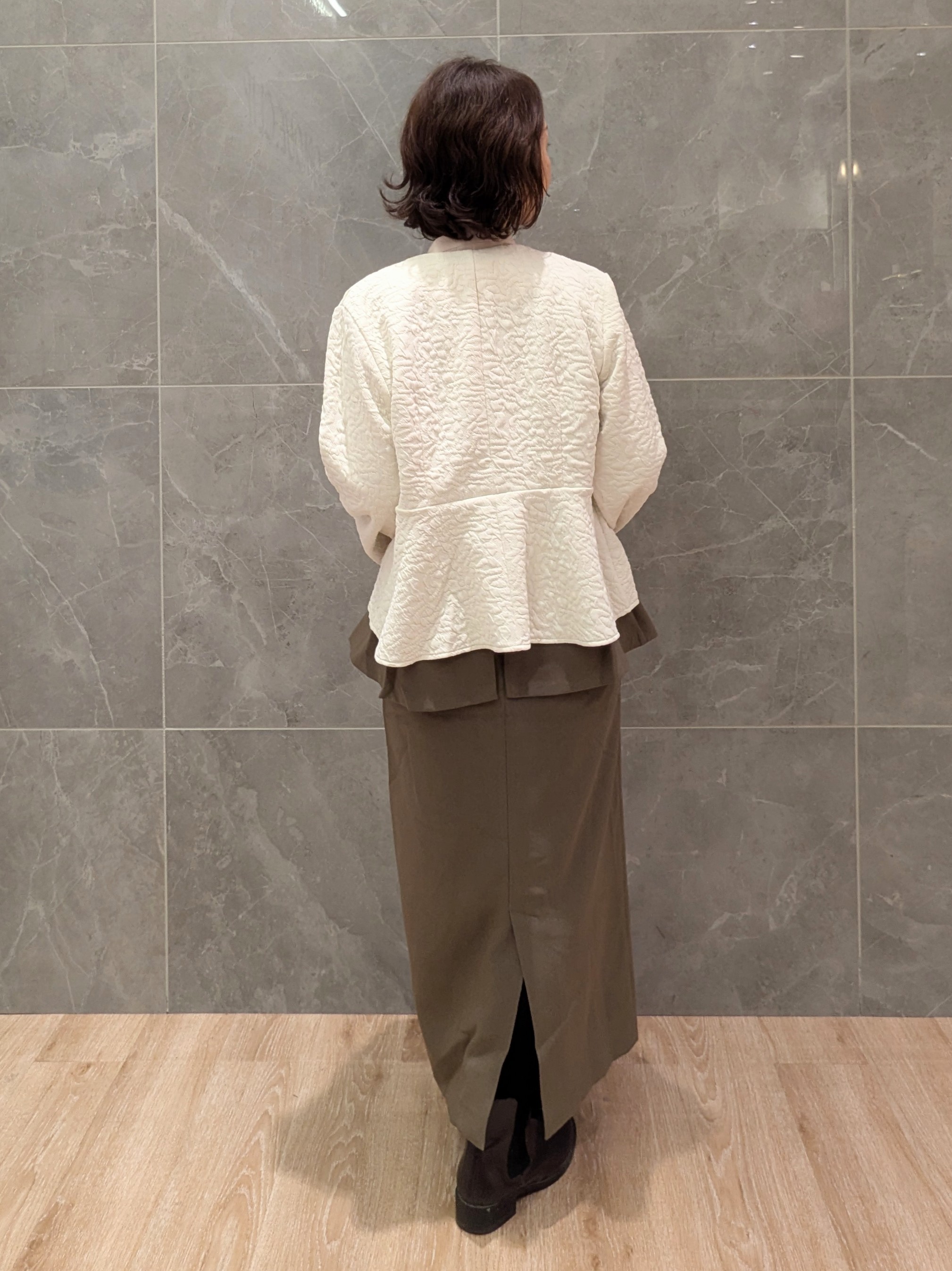 mamさんの「OPAQUE.CLIP｜ジャカードノーカラーブルゾン【洗濯機OK】」を使ったコーディネート